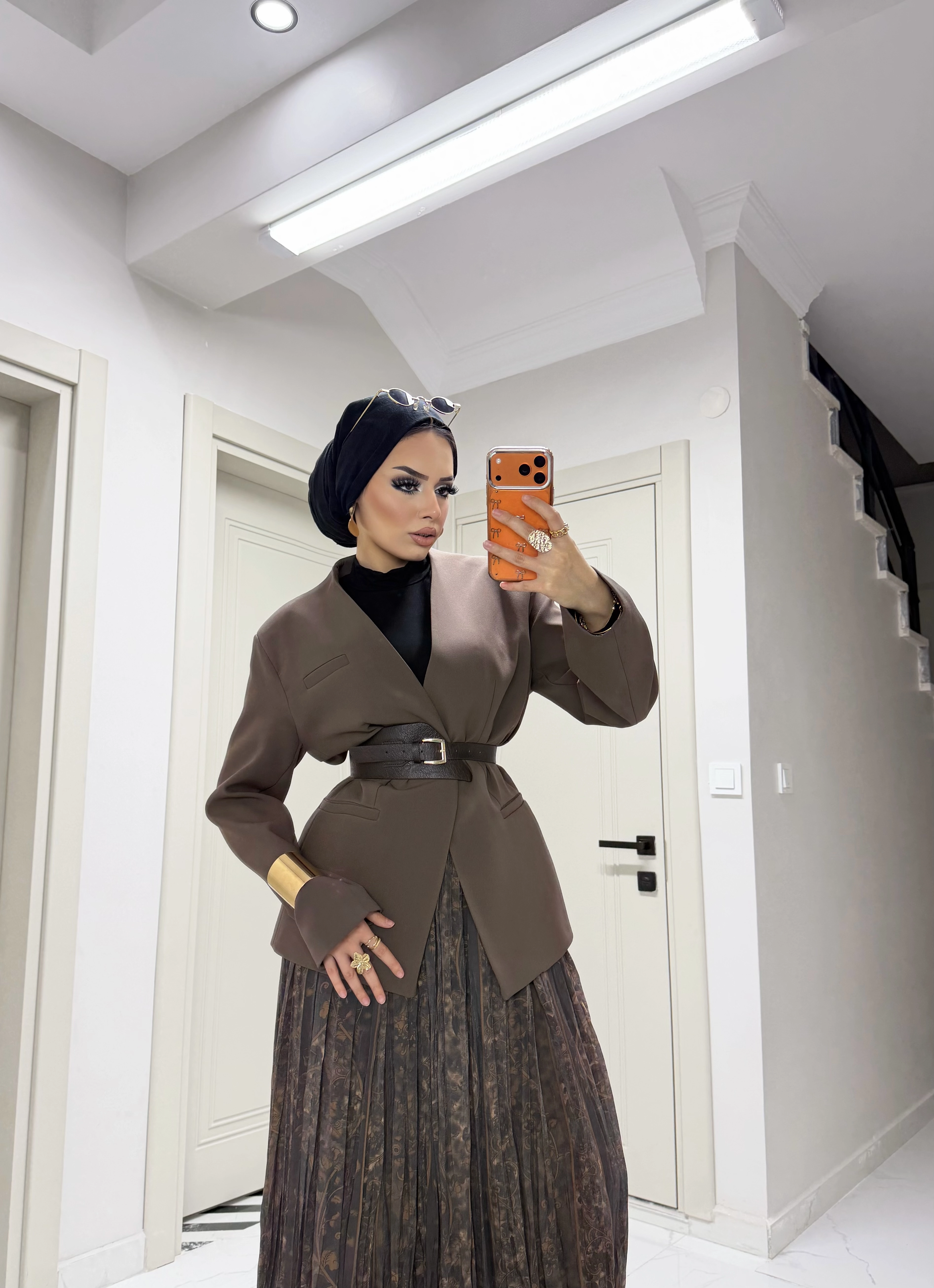 Şifon etek kombin (etek ceket kemer)