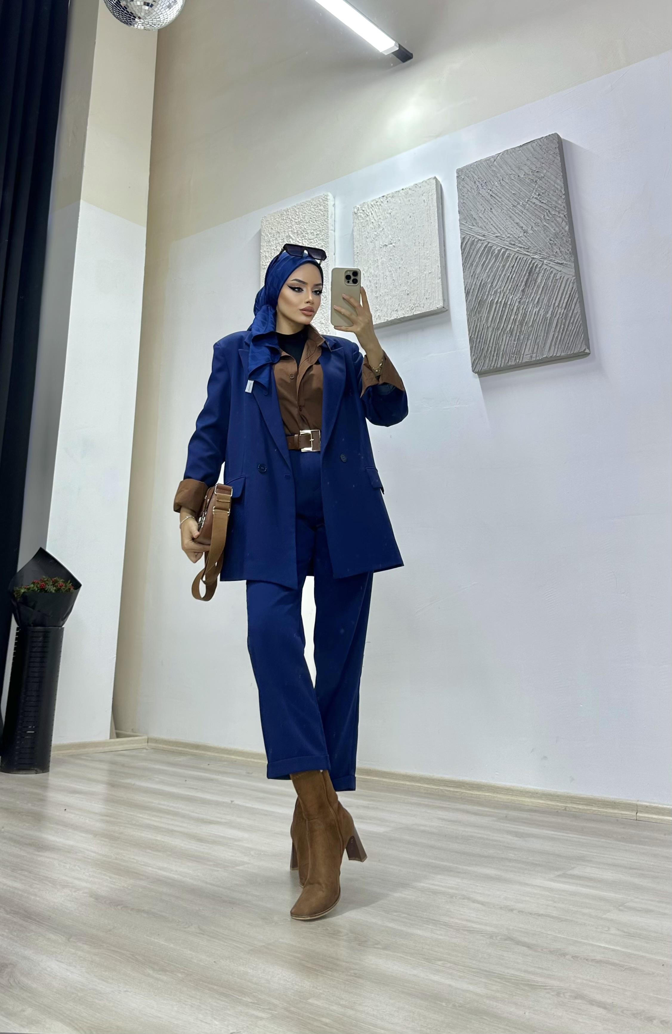 Gece Mavisi Bleazer Takım ceket pantolon (kemersiz)