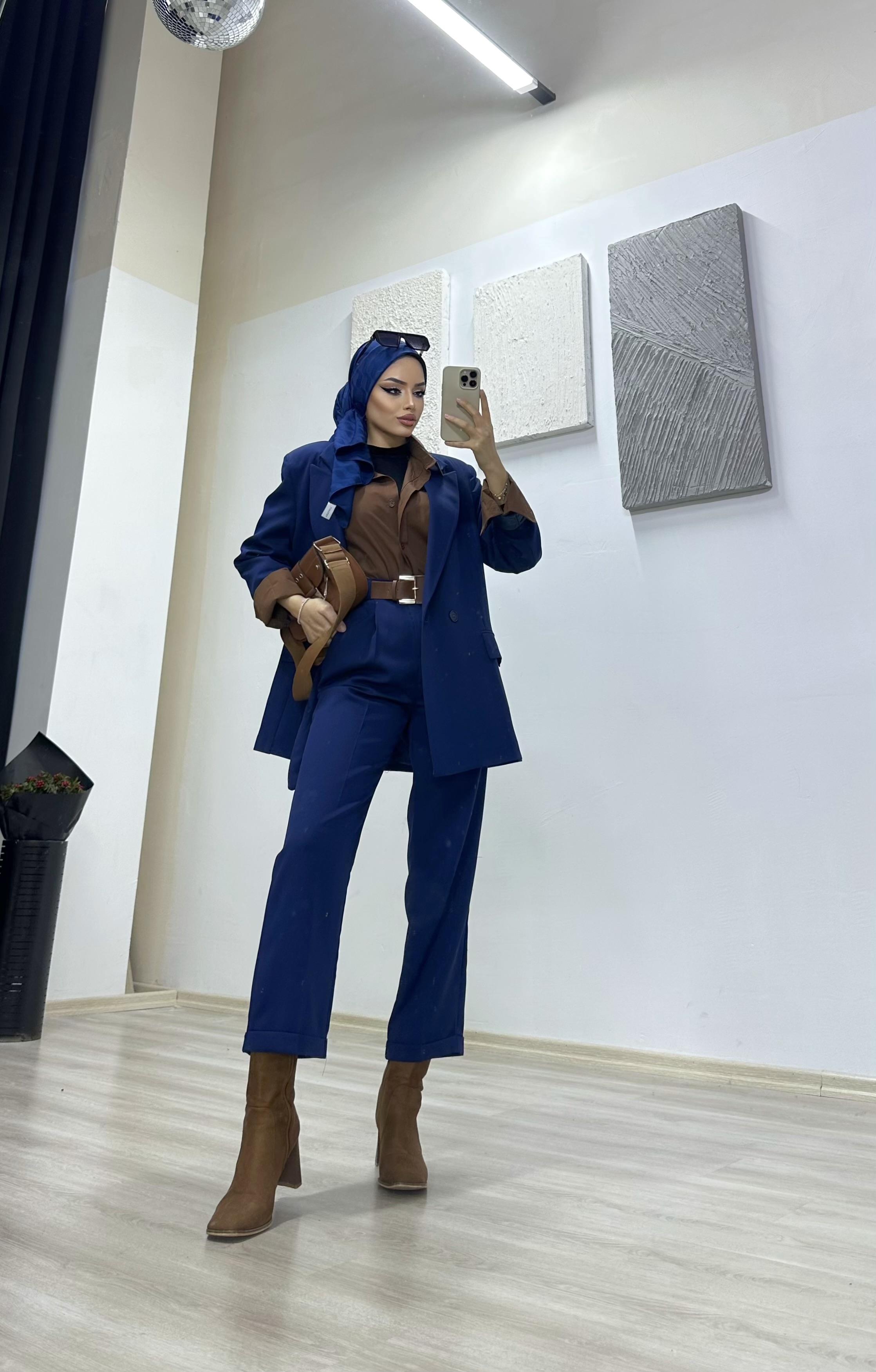 Gece Mavisi Bleazer Takım ceket pantolon (kemersiz)