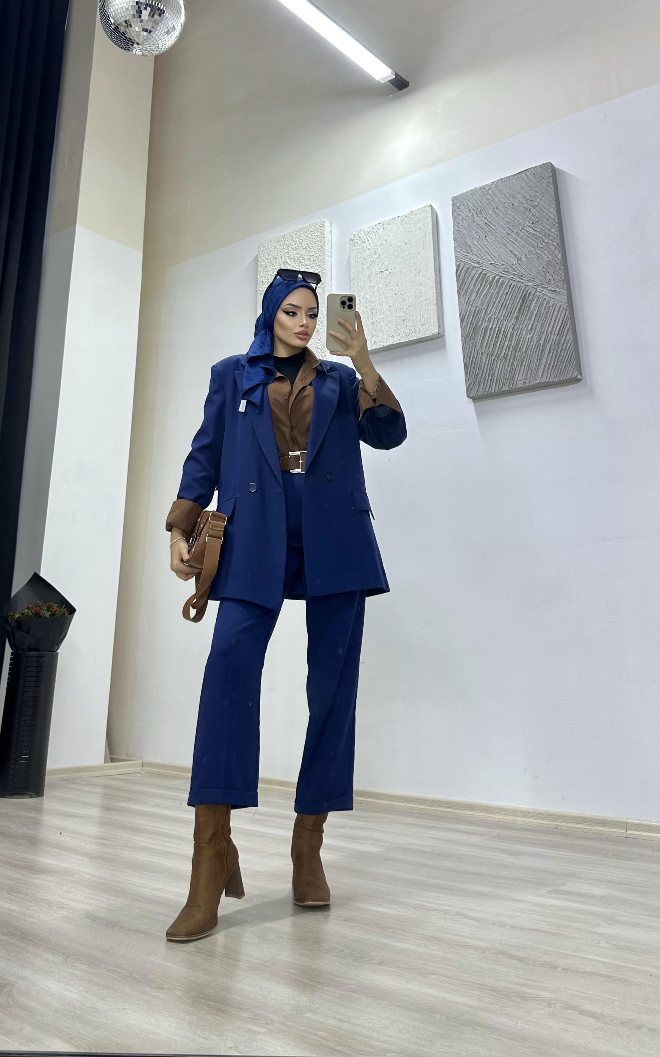 Gece Mavisi Bleazer Takım ceket pantolon (kemersiz)