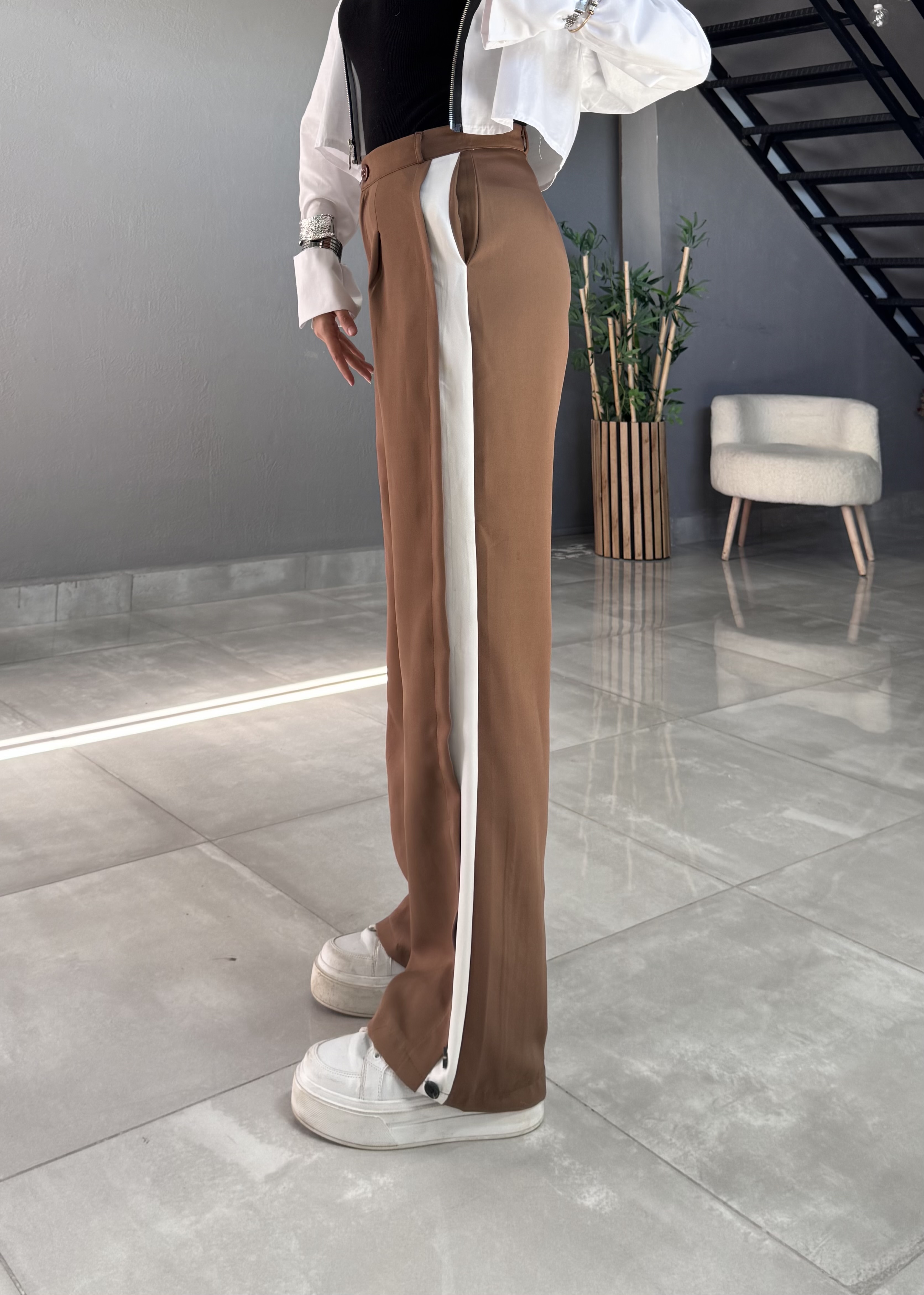 BEYAZ ŞERİTLİ PLAZZO PANTOLON 