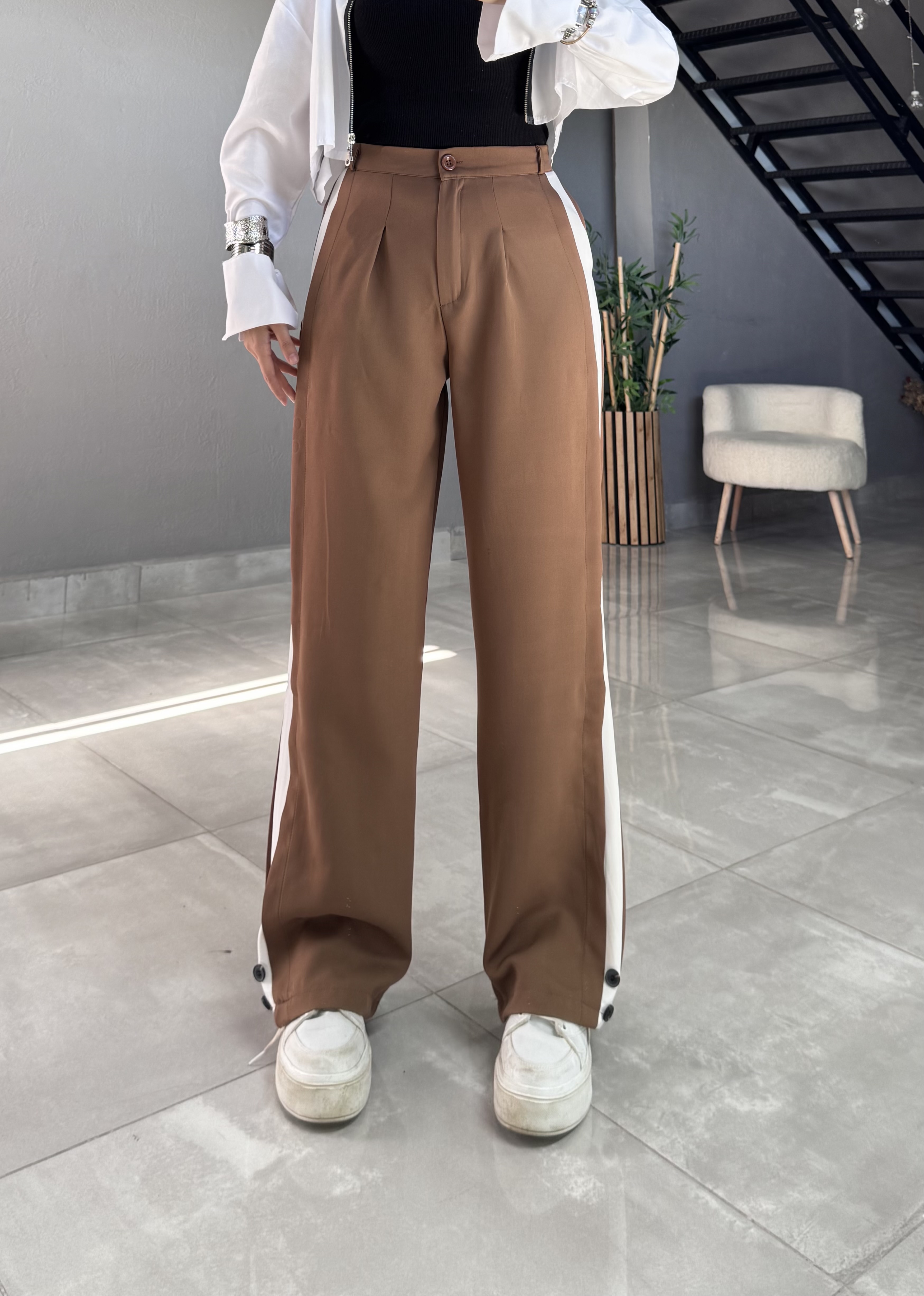 BEYAZ ŞERİTLİ PLAZZO PANTOLON 
