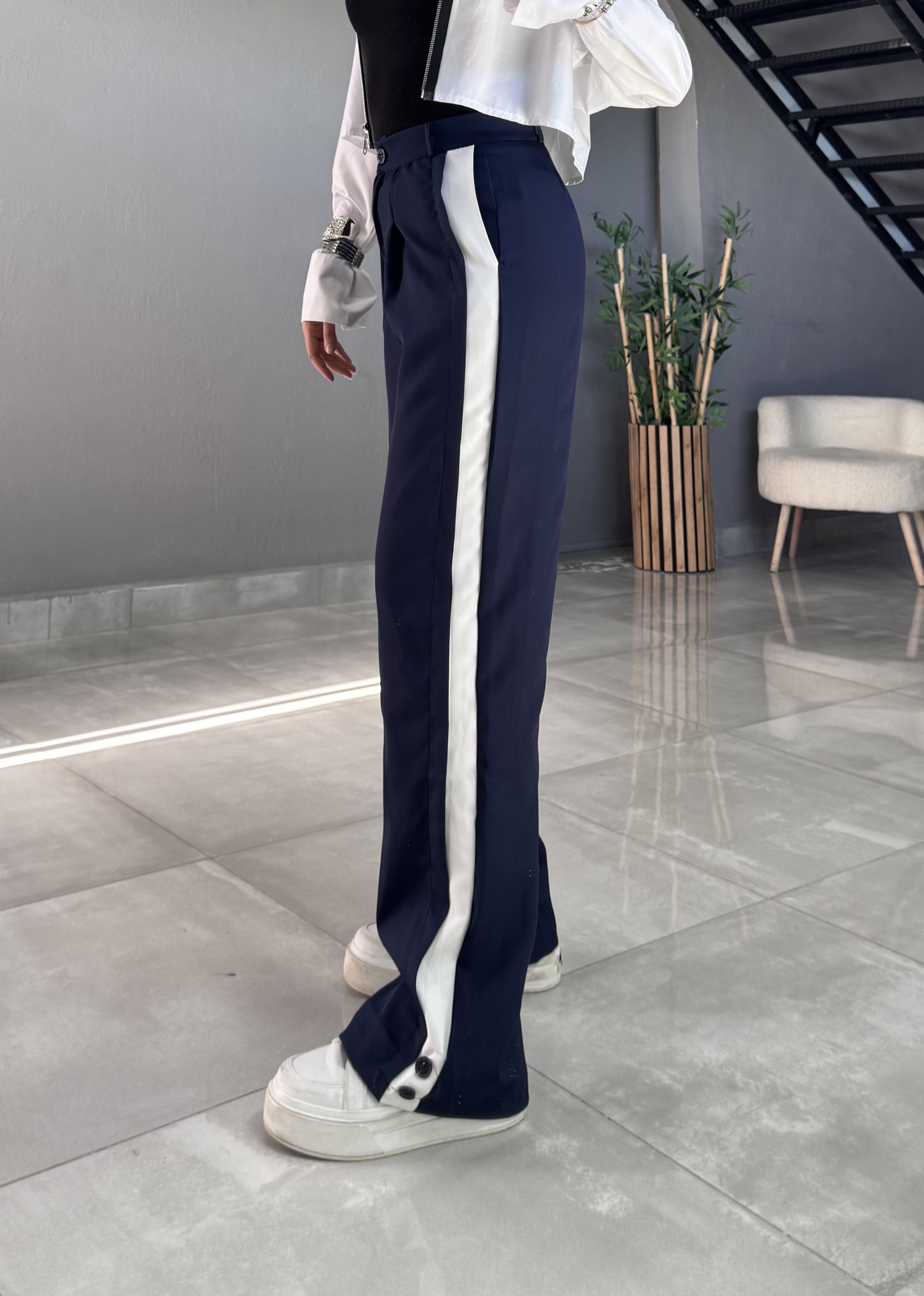 BEYAZ ŞERİTLİ PLAZZO PANTOLON 