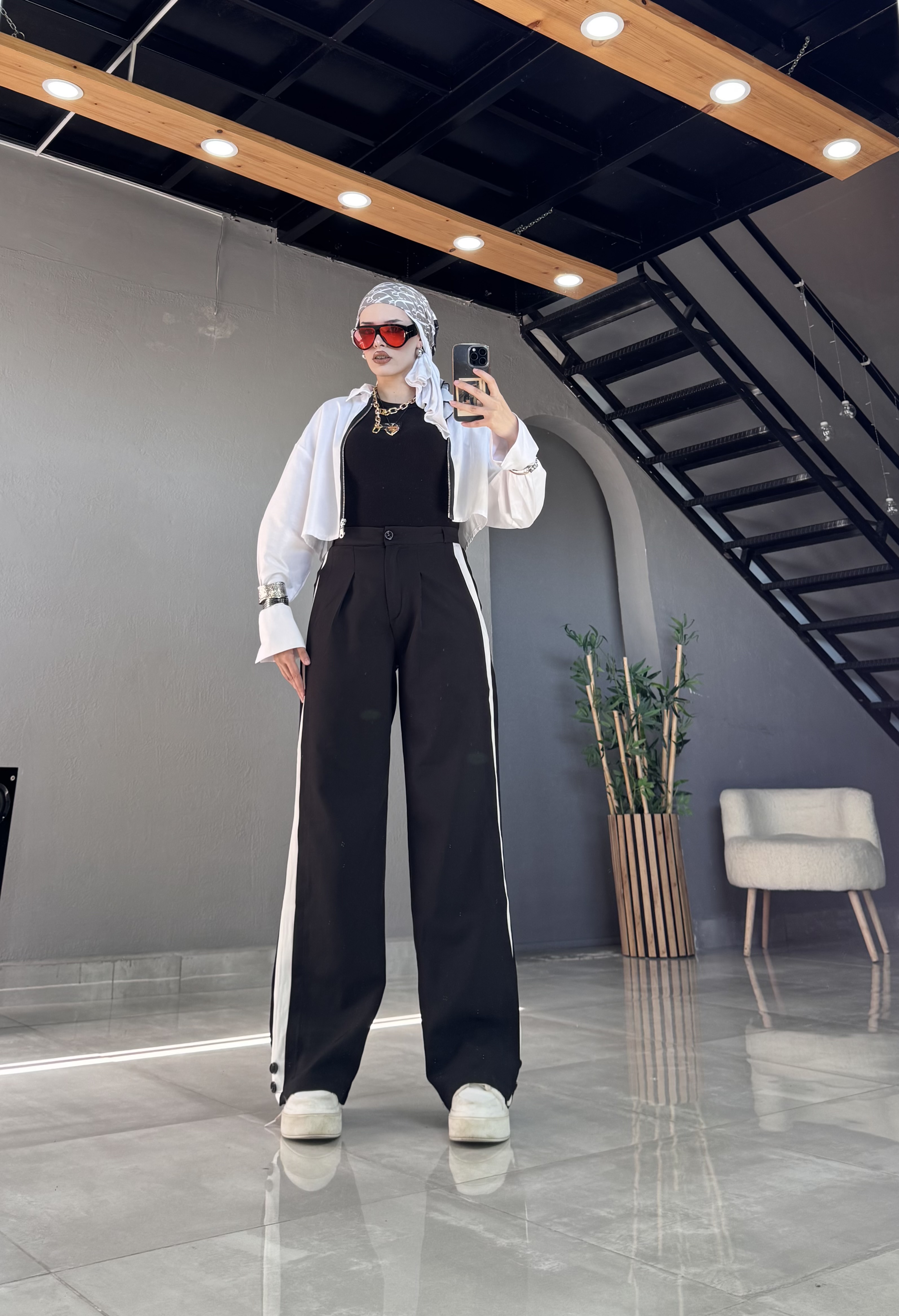 BEYAZ ŞERİTLİ PLAZZO PANTOLON 