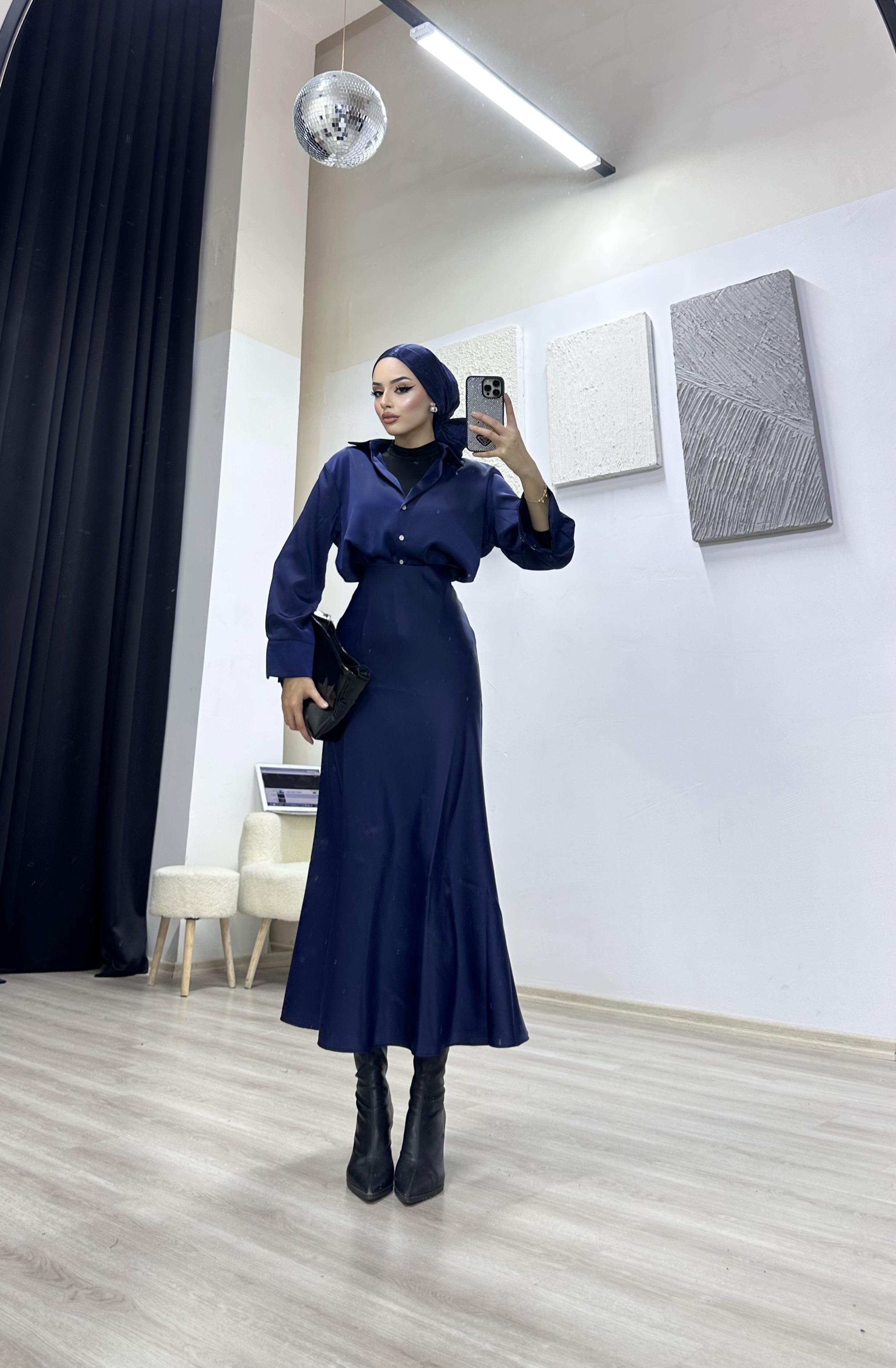Lacivert Saten Takım