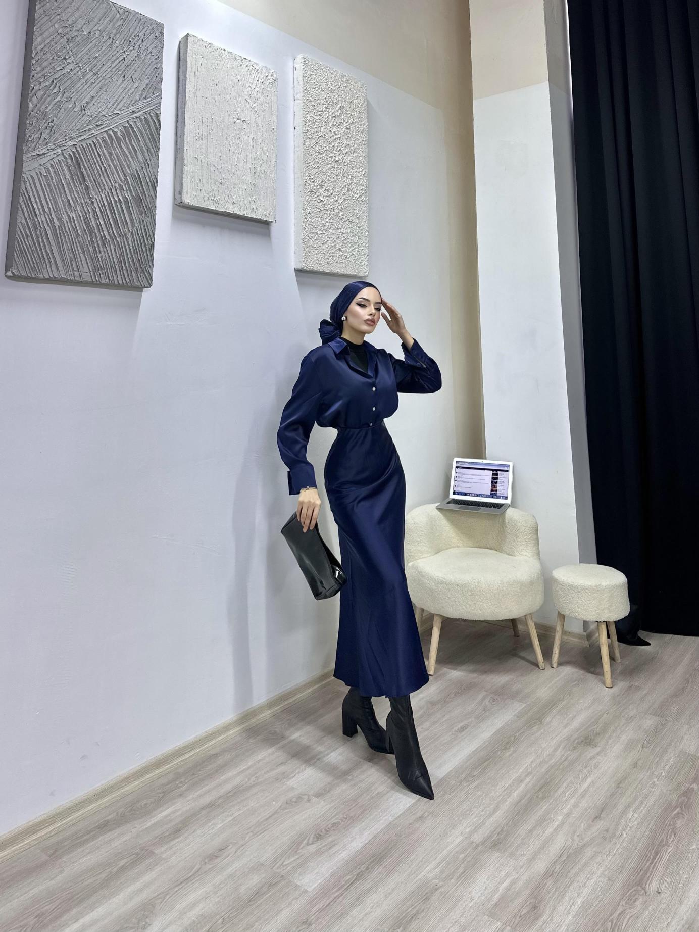Lacivert Saten Takım