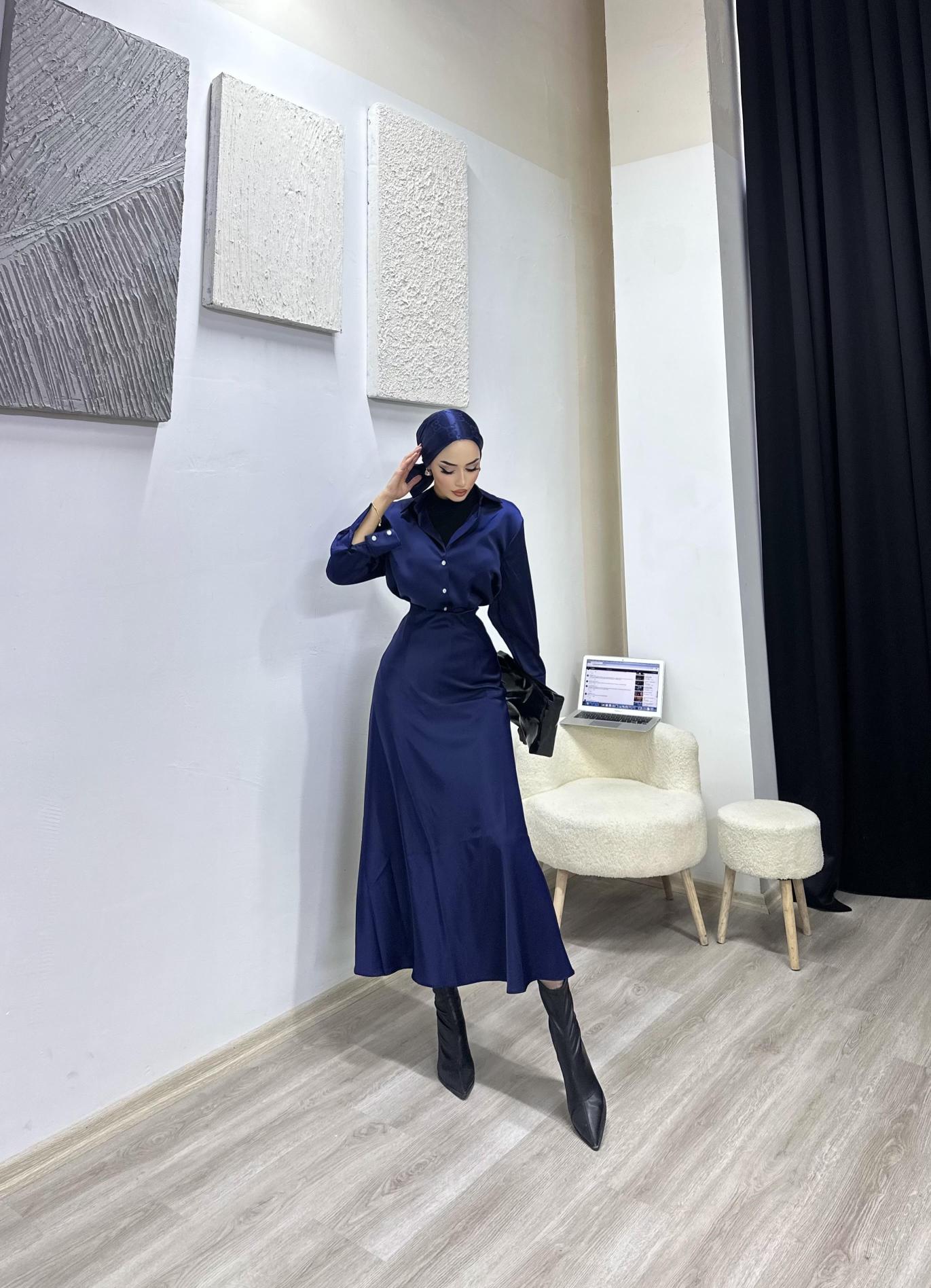 Lacivert Saten Takım