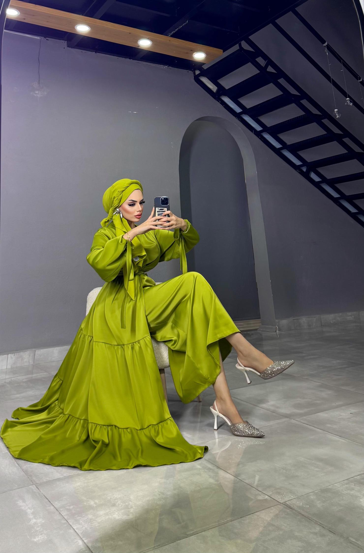 Yağ Yeşili Abaya Elbise