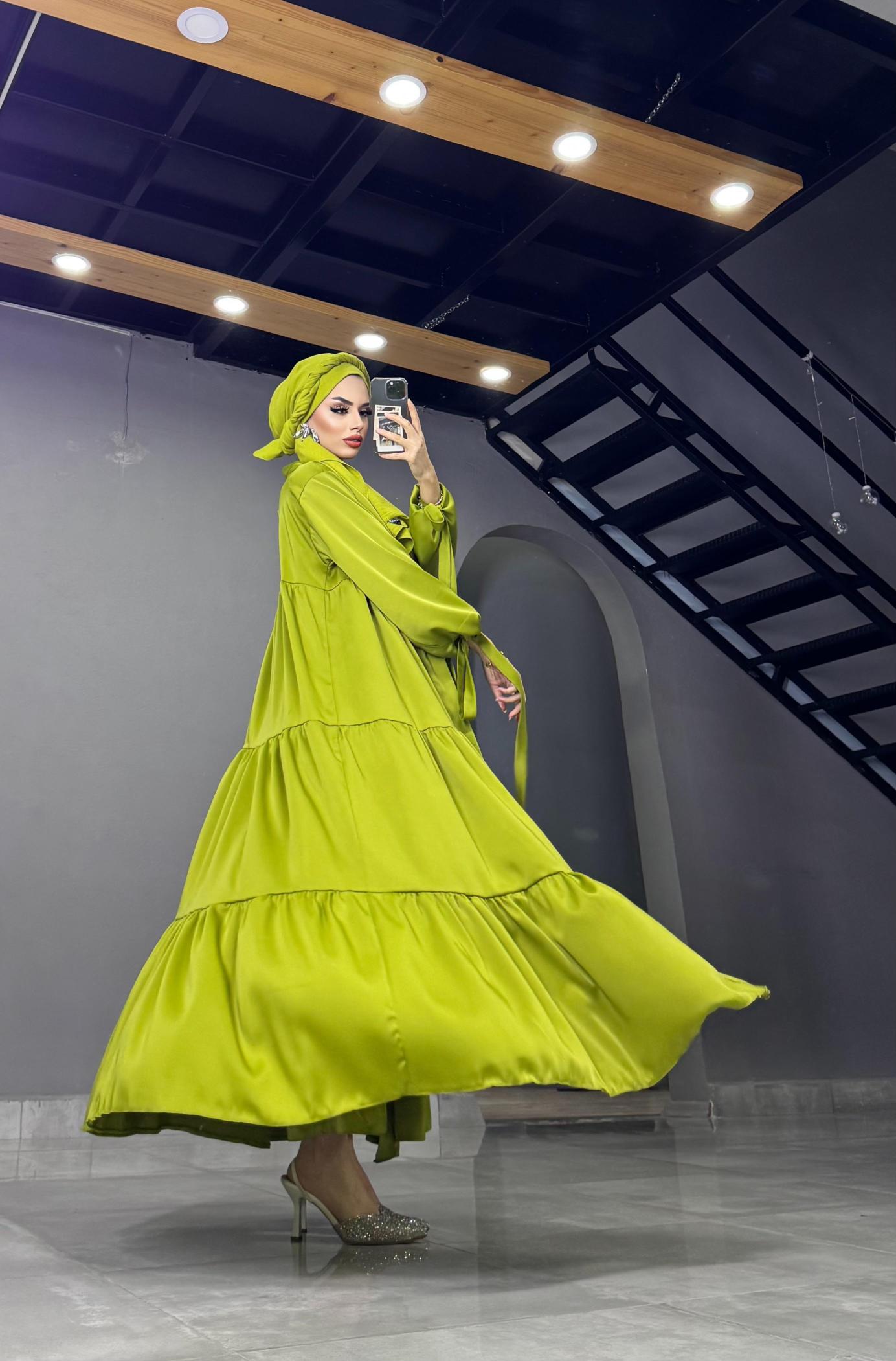 Yağ Yeşili Abaya Elbise