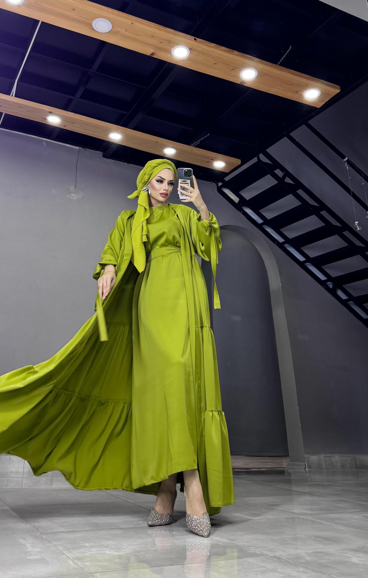 Yağ Yeşili Abaya Elbise