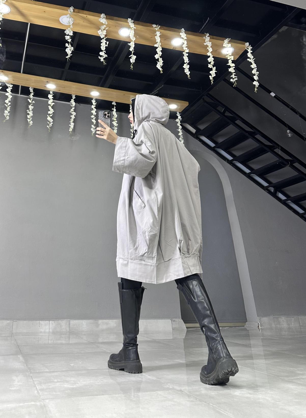 Kapşonlu Oversize Mevsimlik Kap 