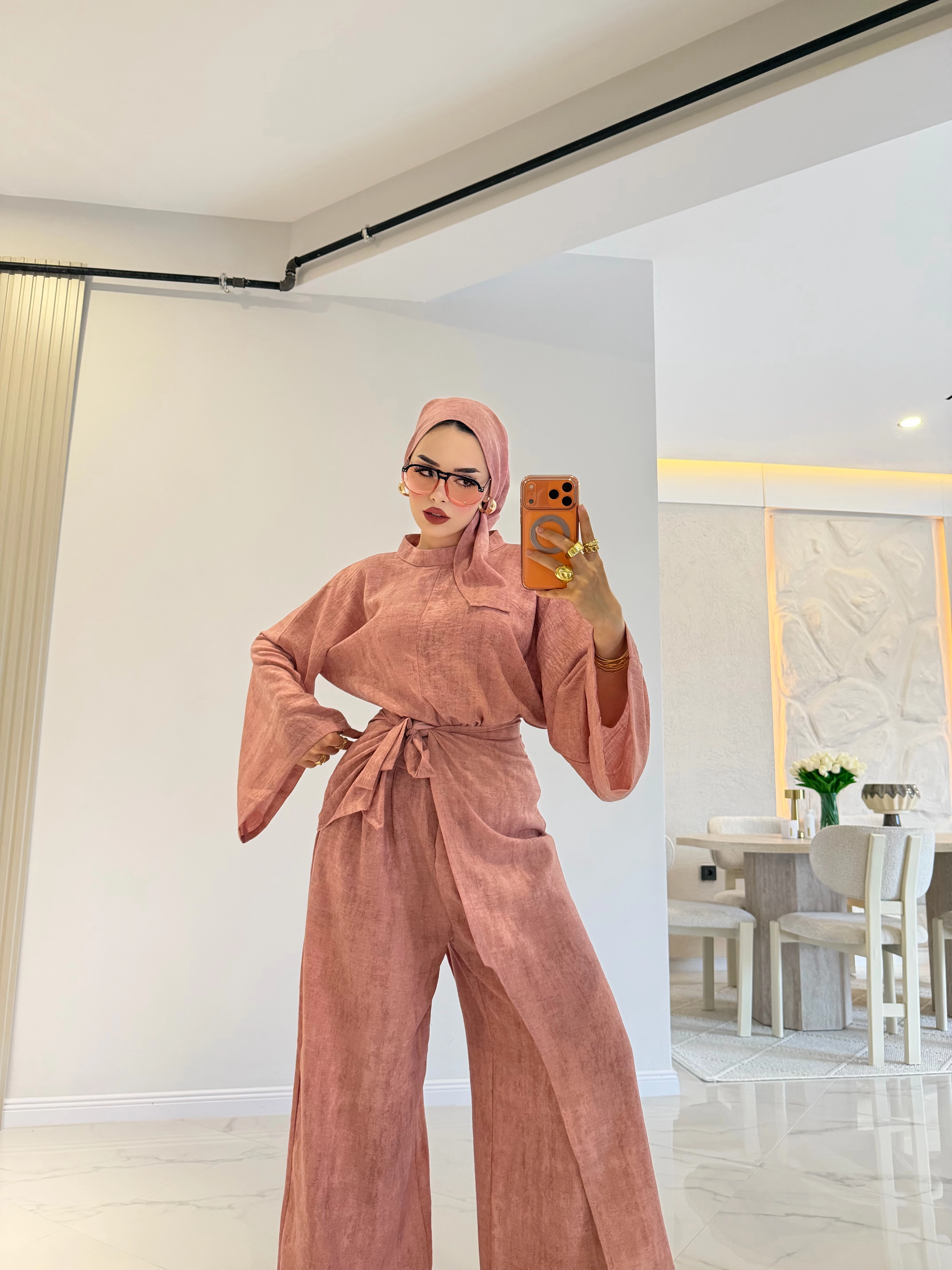 Busi Üçlü Tesettür Tk [ Keten Belden bağlamalı Pantolonlu ]