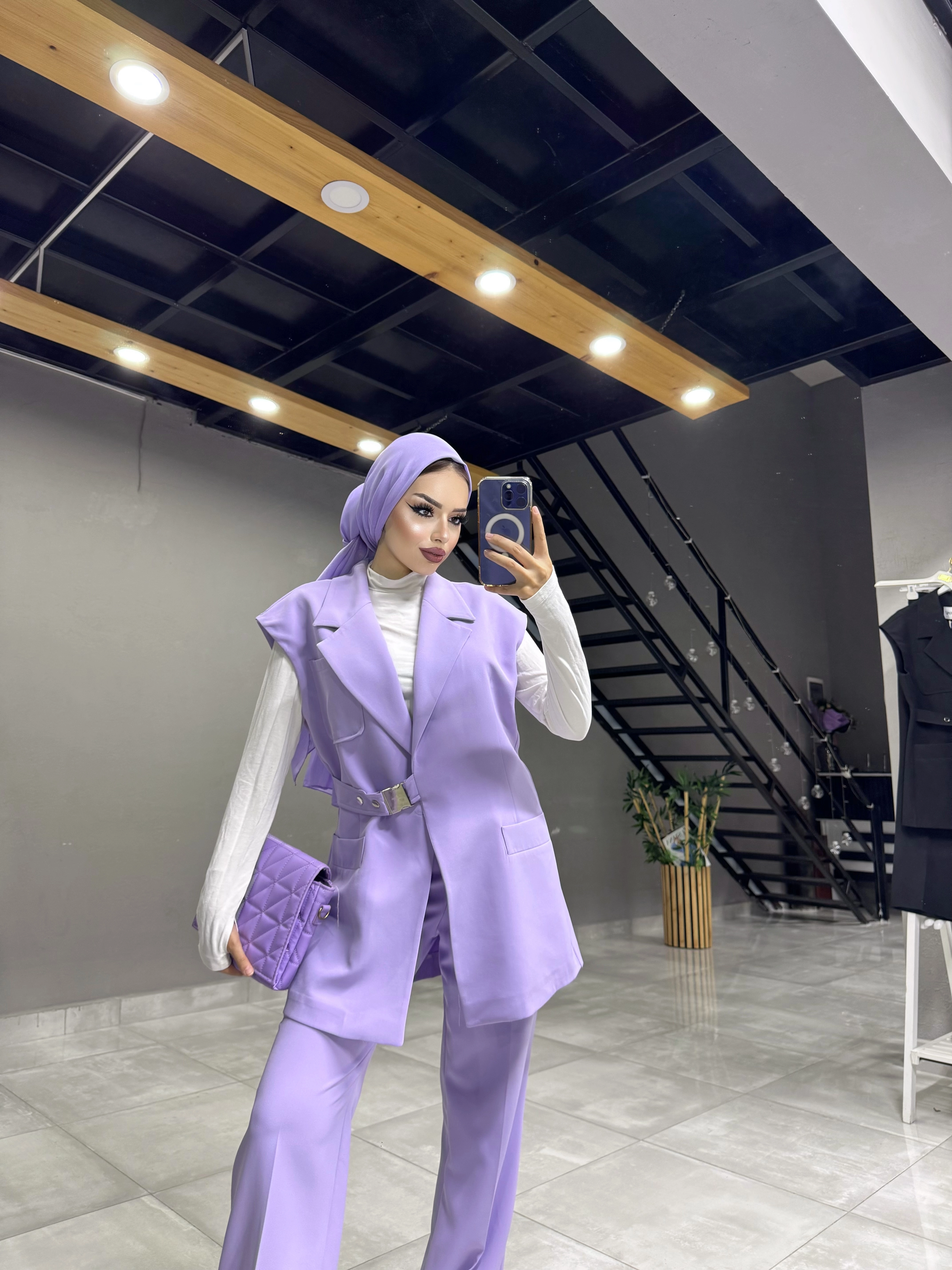 YELEKLİ KEMER DETAY PANTOLONLU TK
