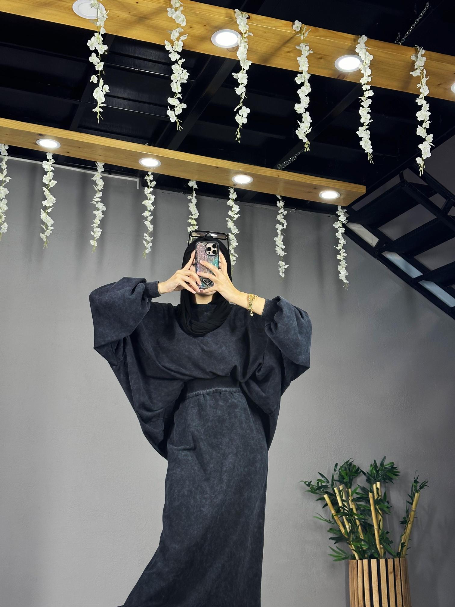 penye yıkama kumaş oversize etekli takım