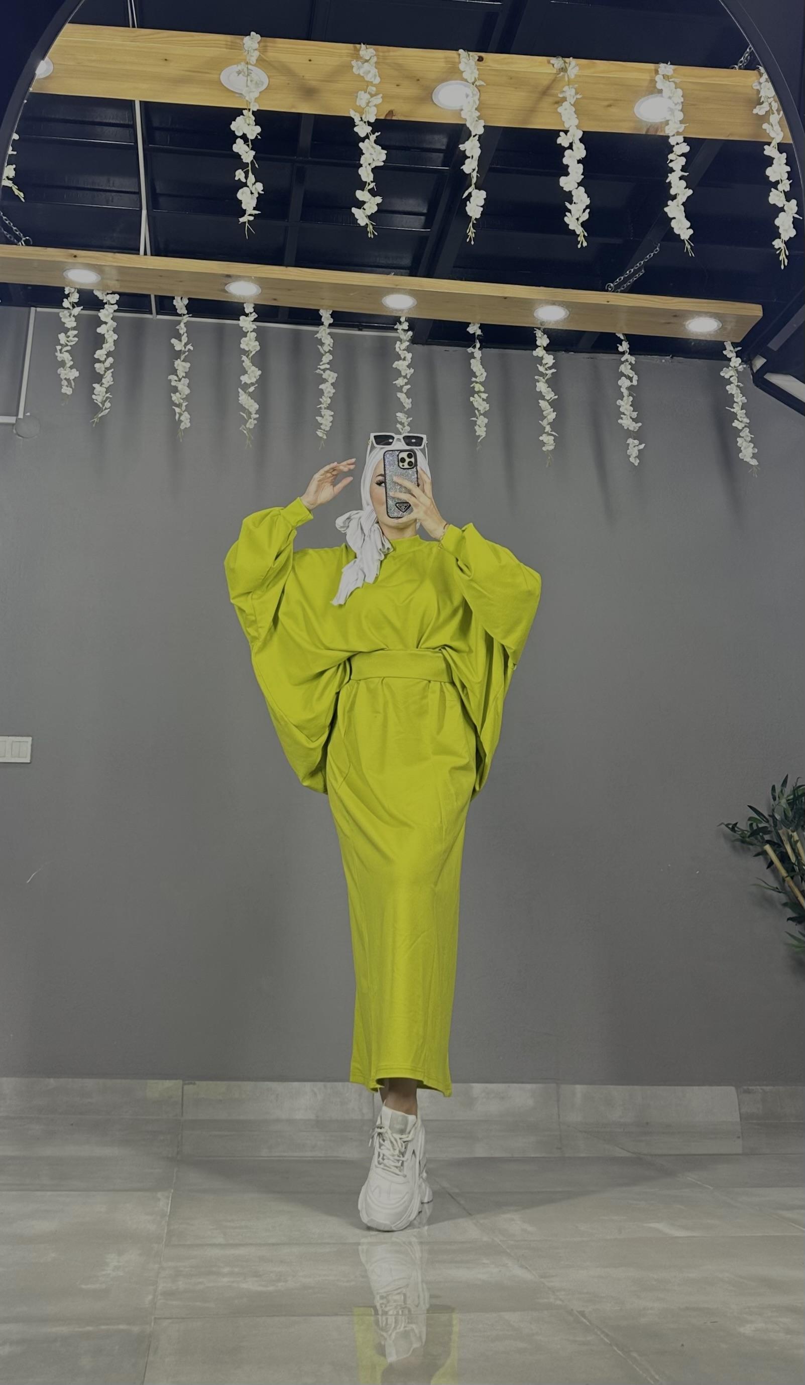 penye yıkama kumaş oversize etekli takım