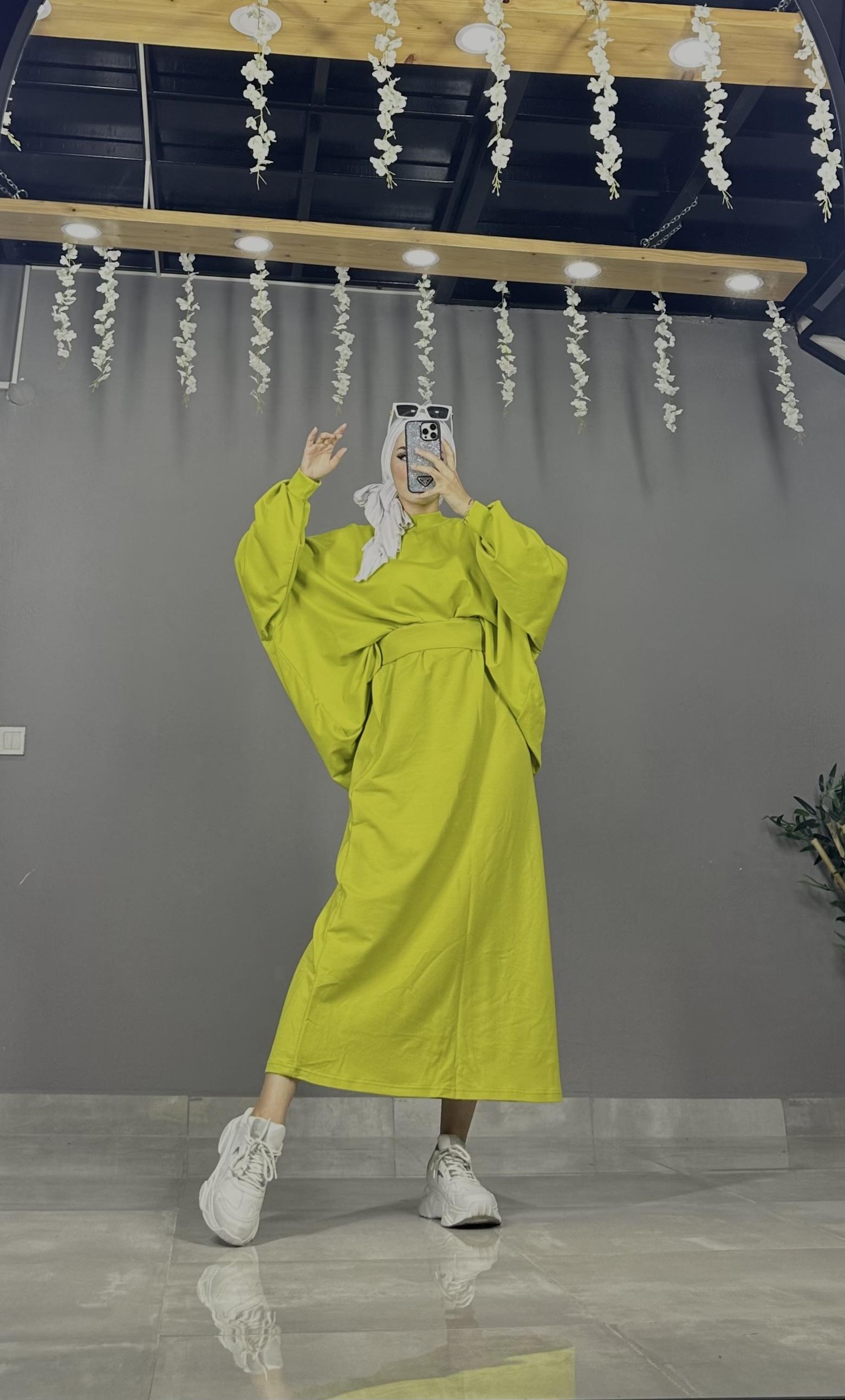 penye yıkama kumaş oversize etekli takım