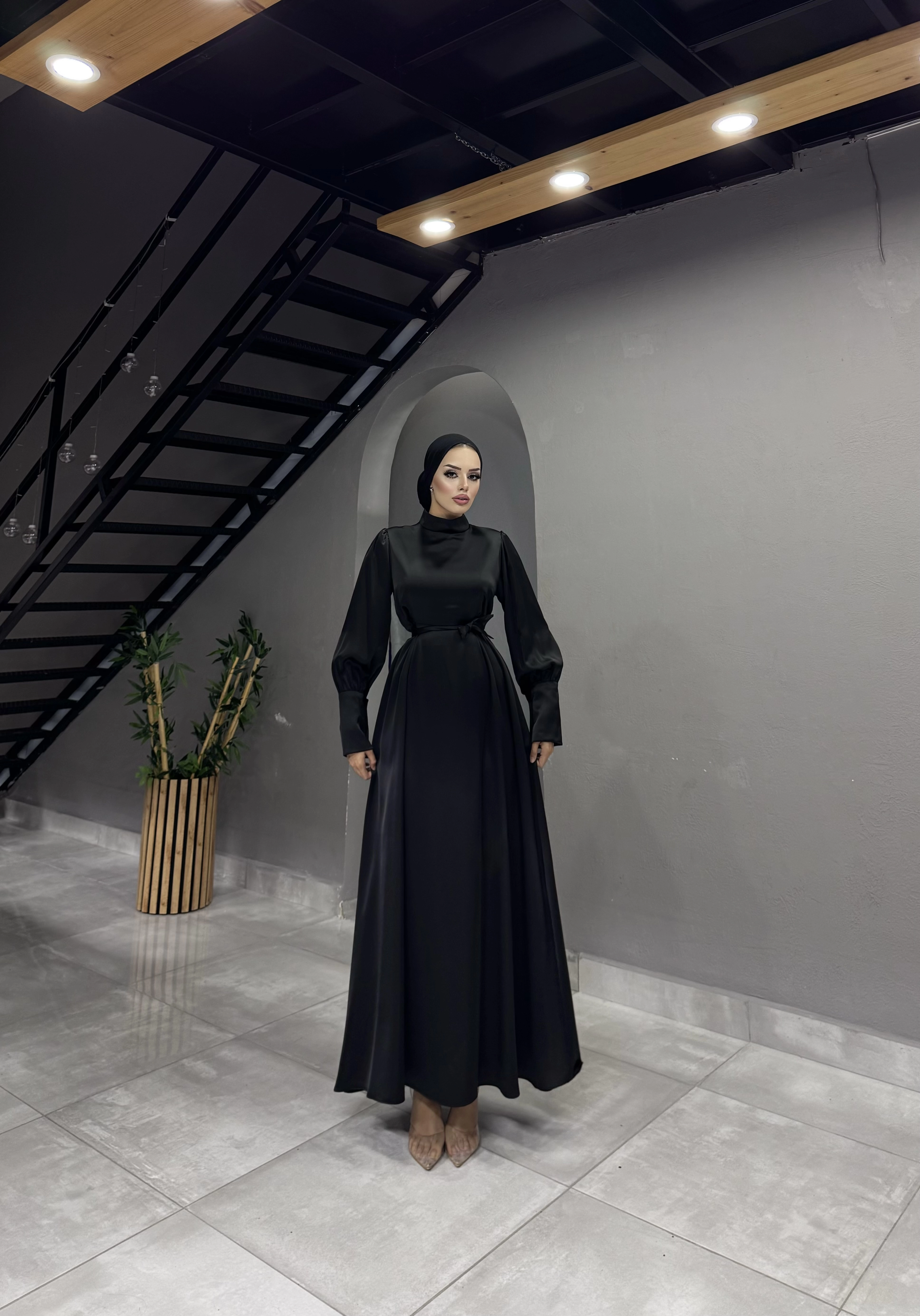 BEL KEMERLİ BAĞLAMALI SATEN ABİYE