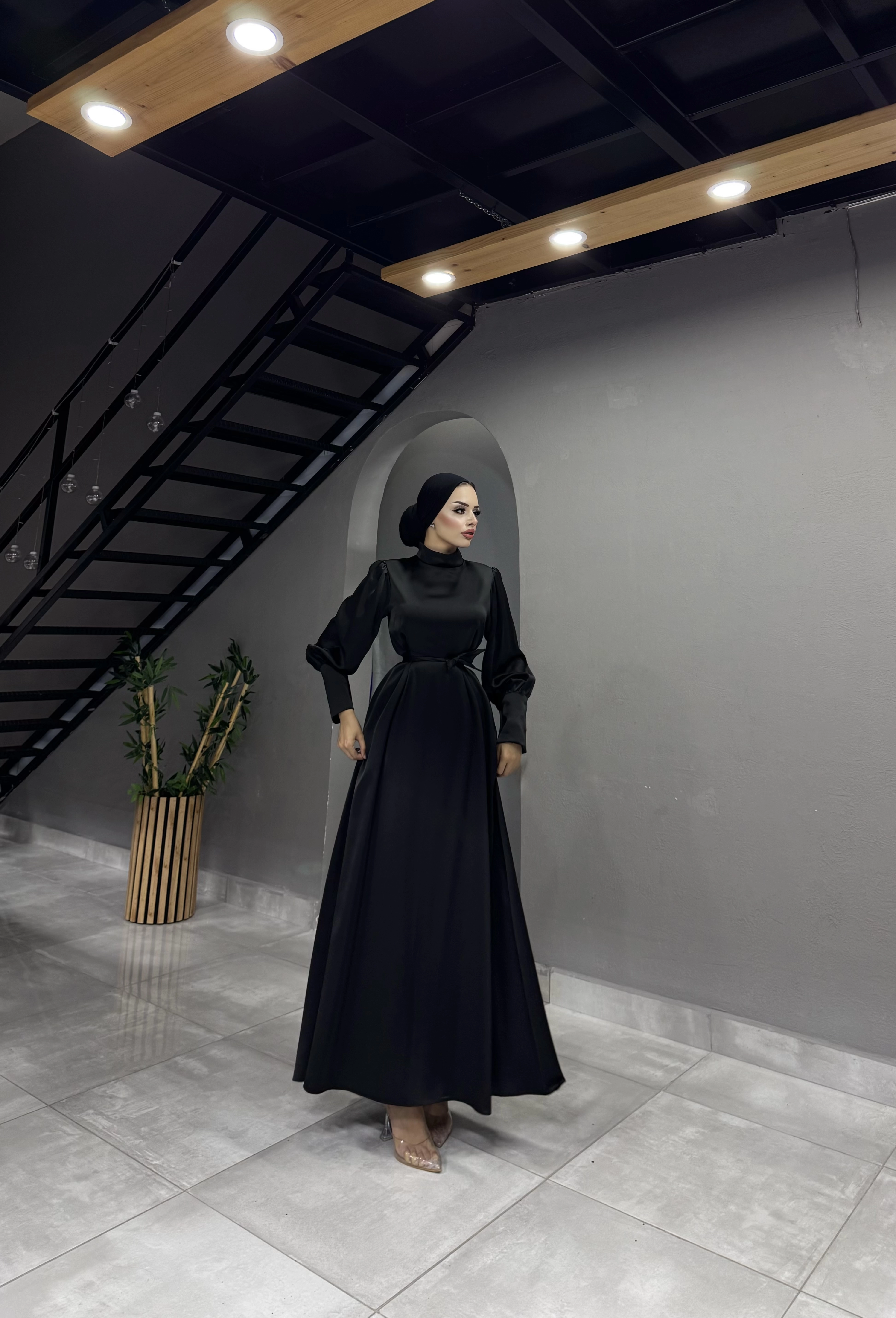 BEL KEMERLİ BAĞLAMALI SATEN ABİYE