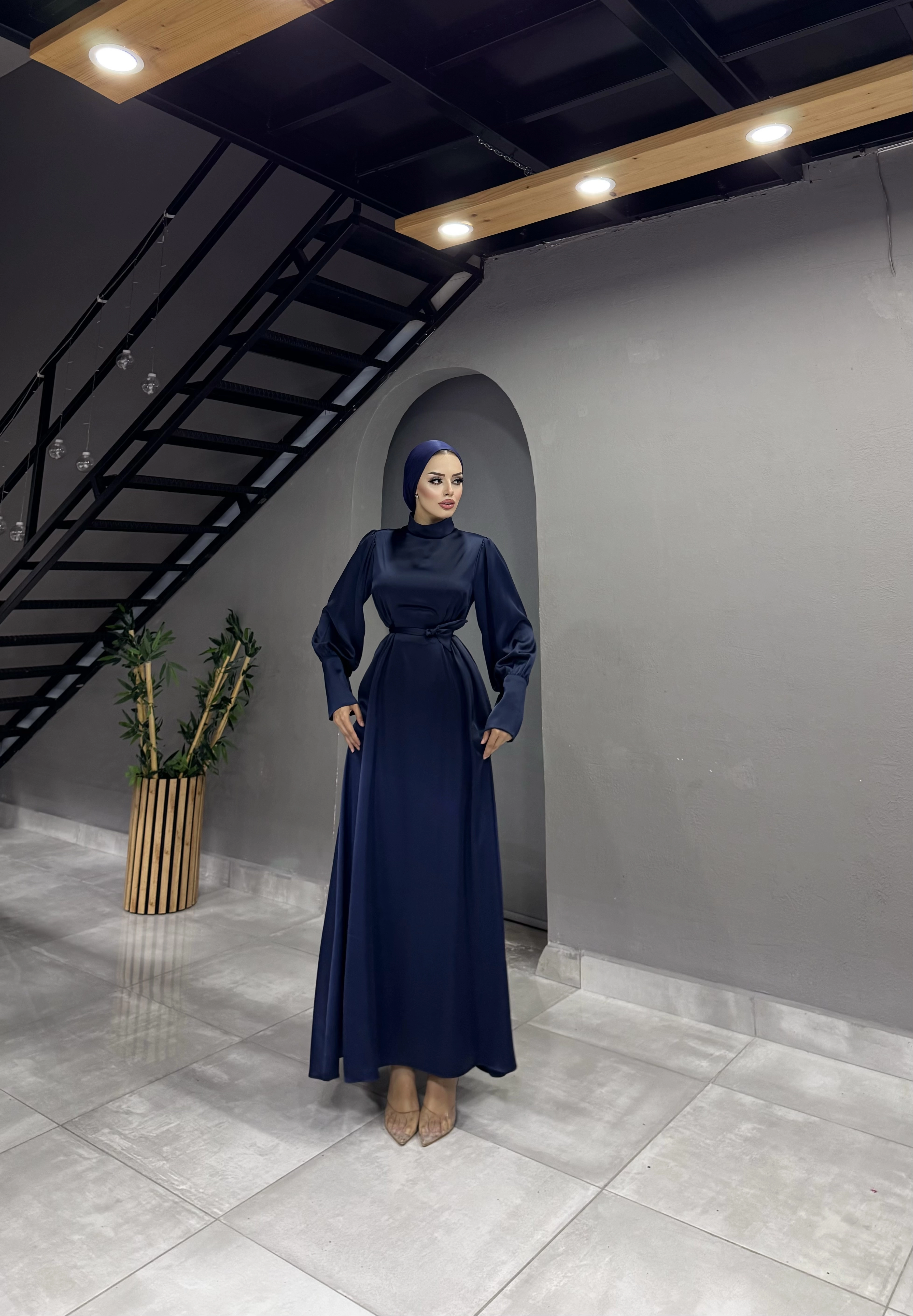 BEL KEMERLİ BAĞLAMALI SATEN ABİYE