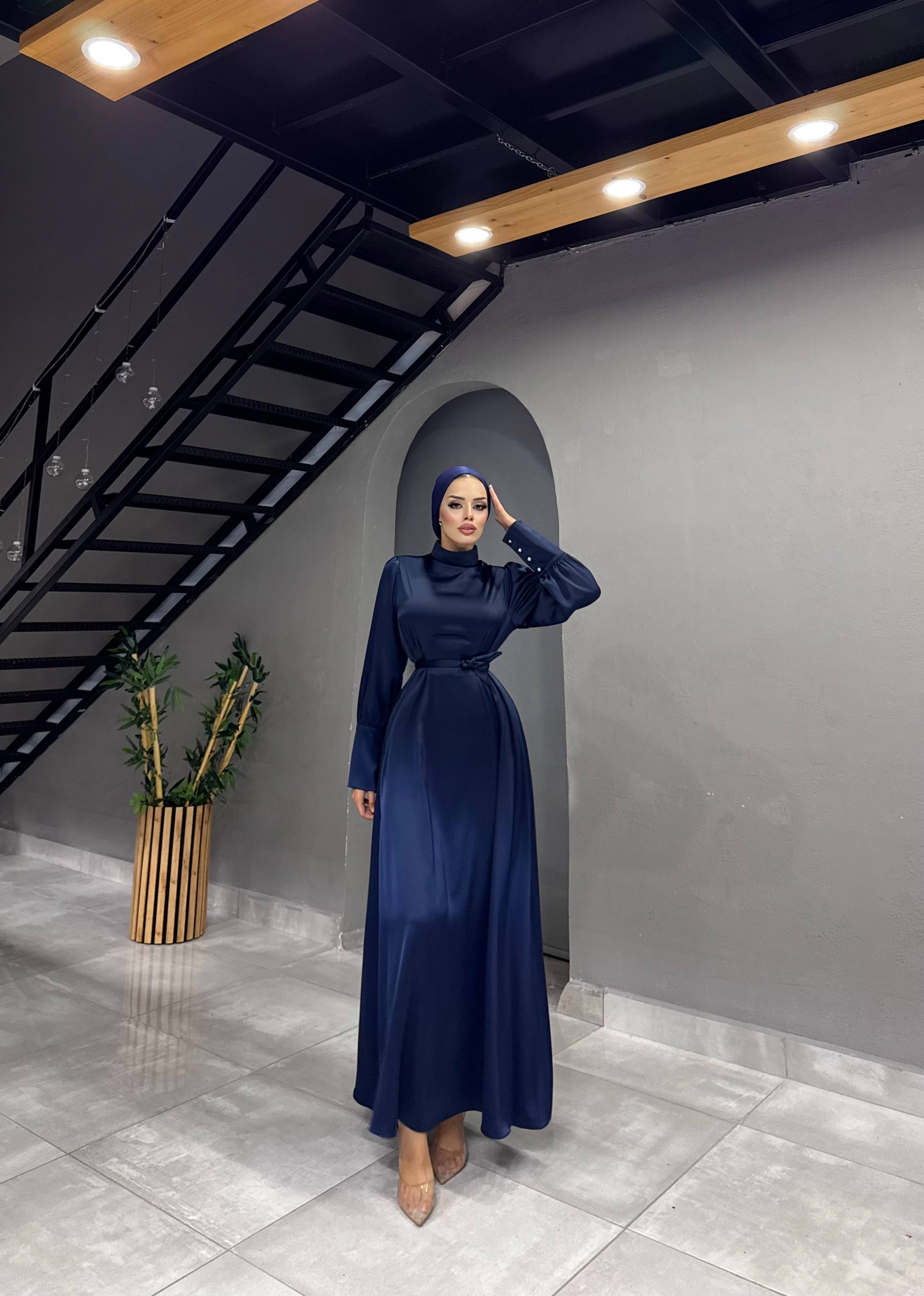 BEL KEMERLİ BAĞLAMALI SATEN ABİYE