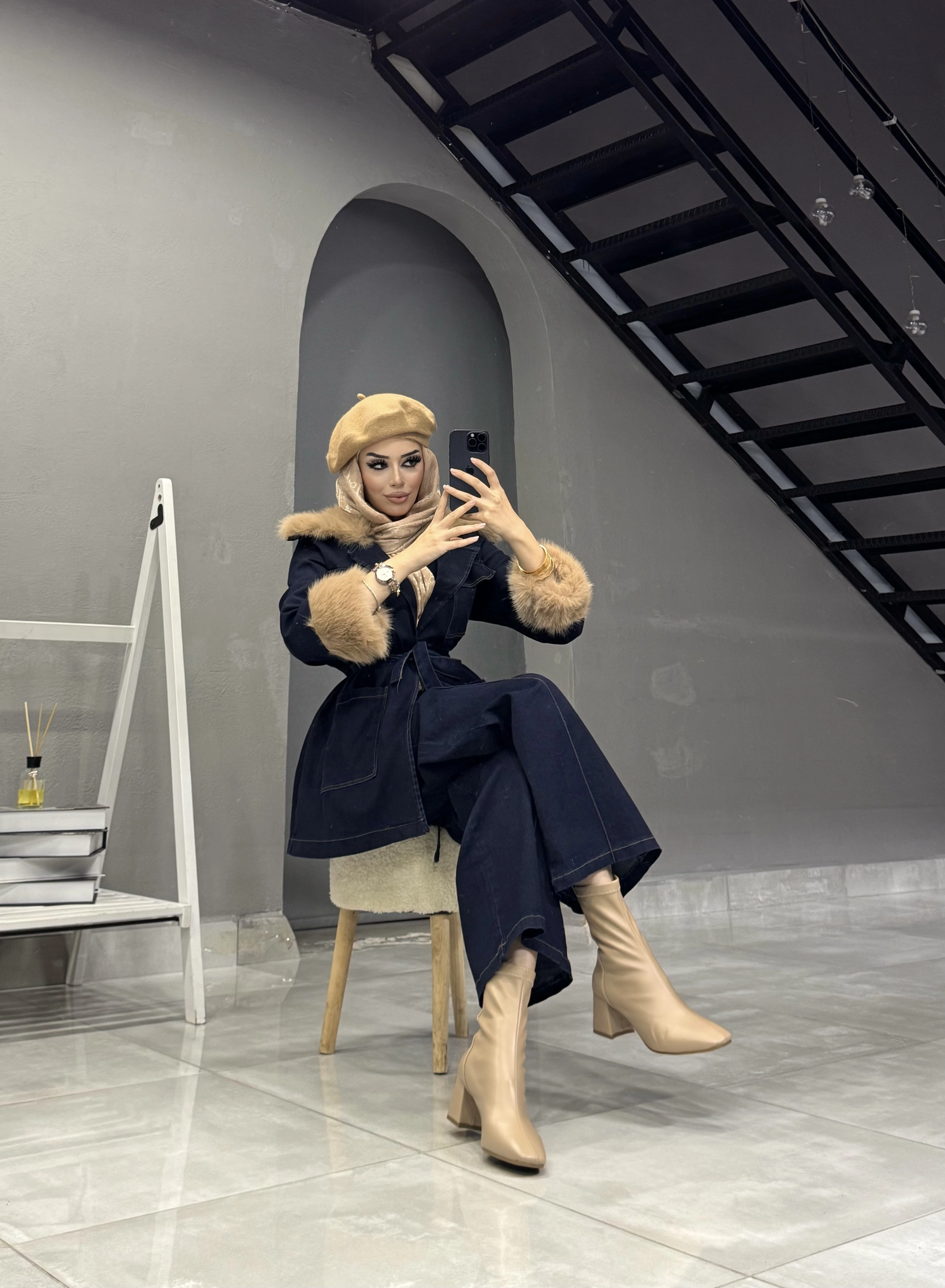 KÜRK YAKALI MADONNA KOT TAKIM  