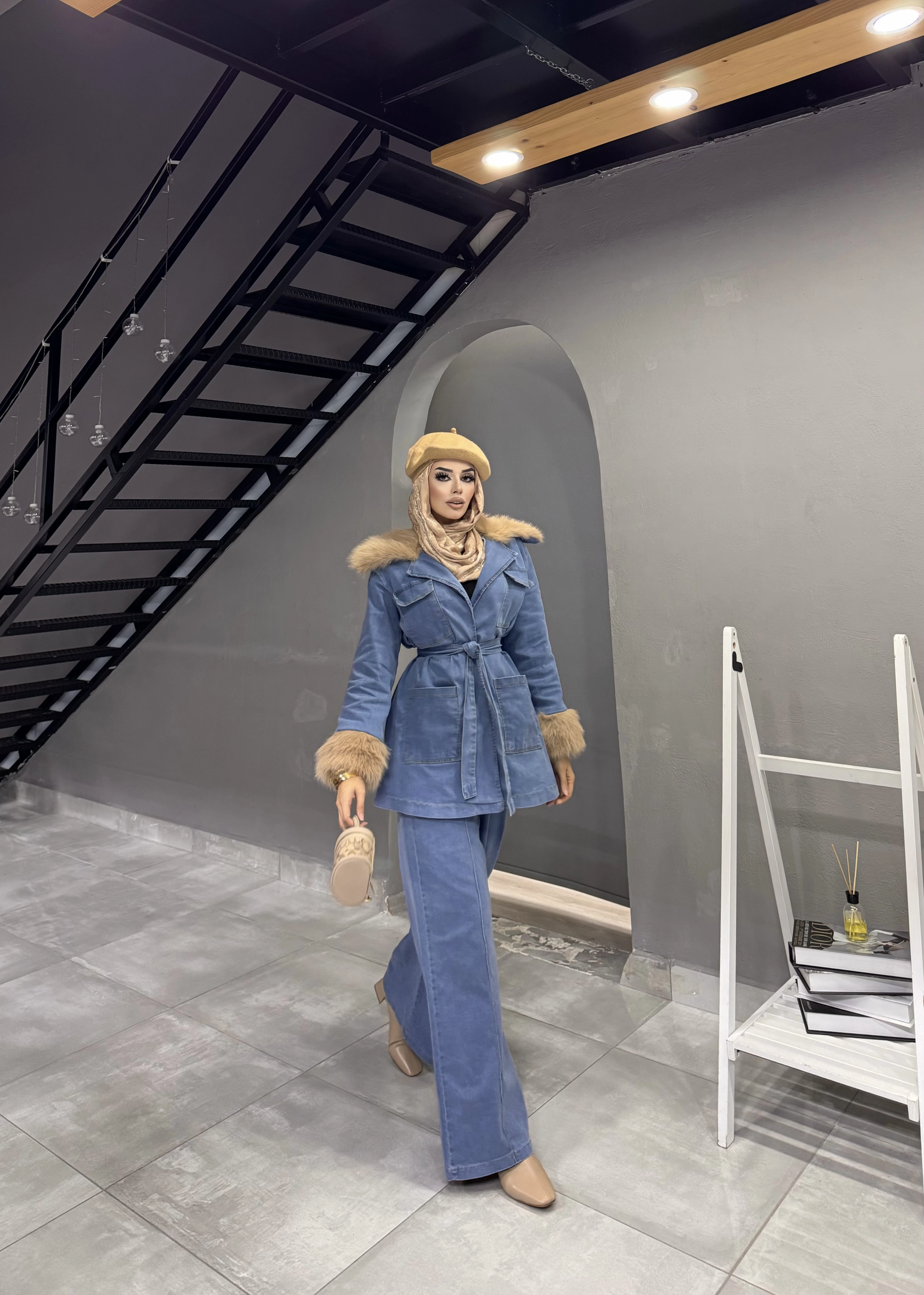 KÜRK YAKALI MADONNA KOT TAKIM 