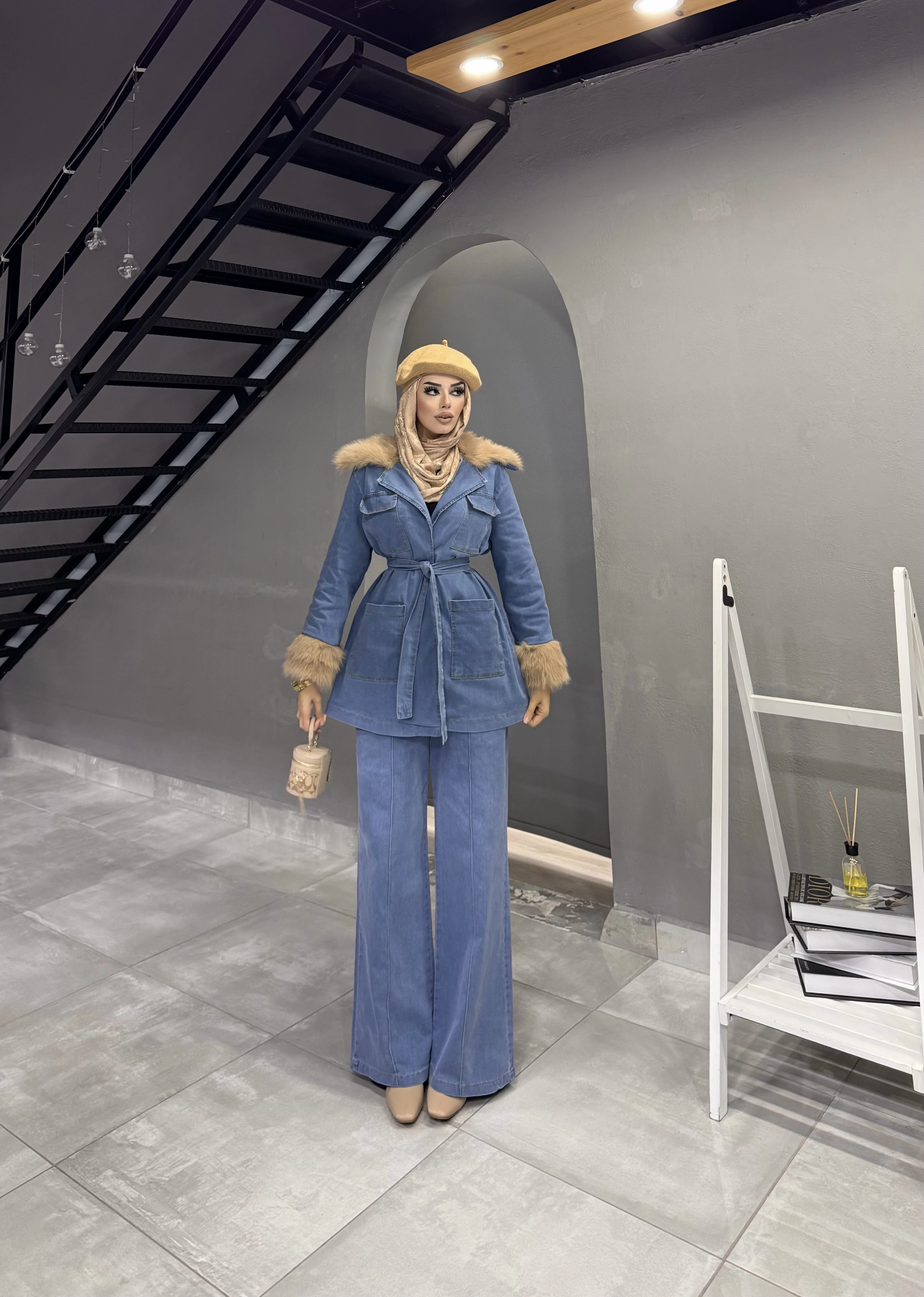 KÜRK YAKALI MADONNA KOT TAKIM 