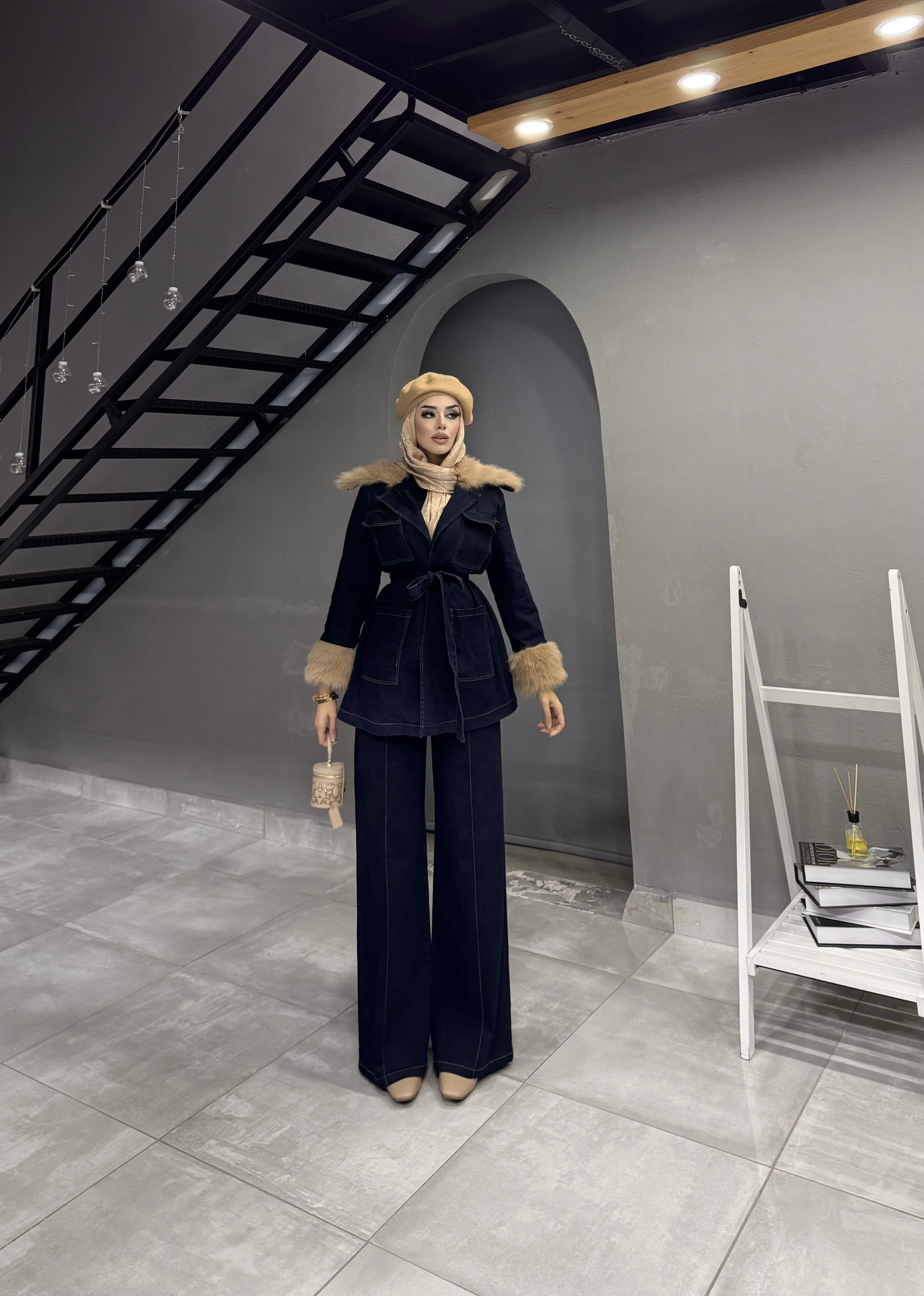 KÜRK YAKALI MADONNA KOT TAKIM  