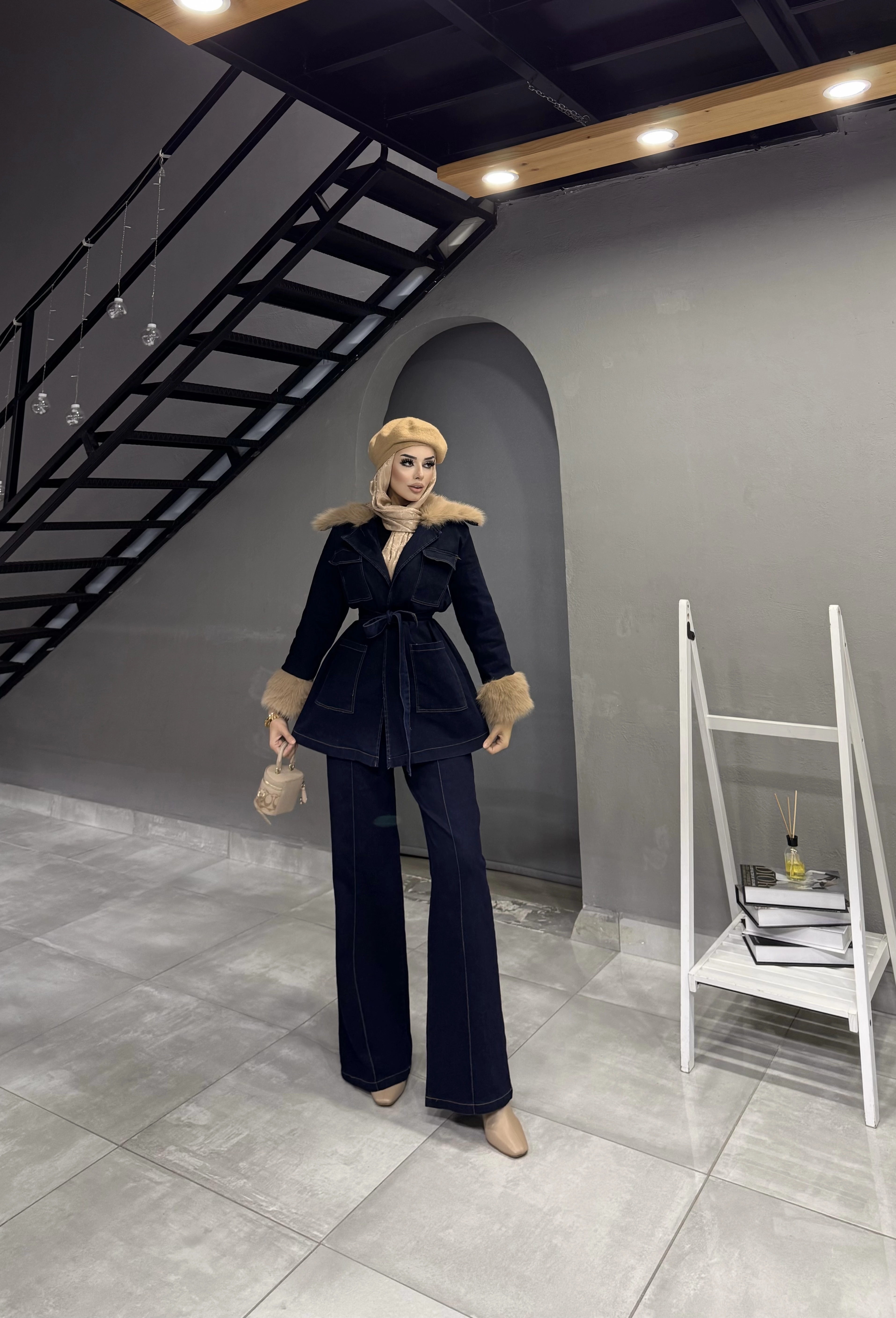 KÜRK YAKALI MADONNA KOT TAKIM  