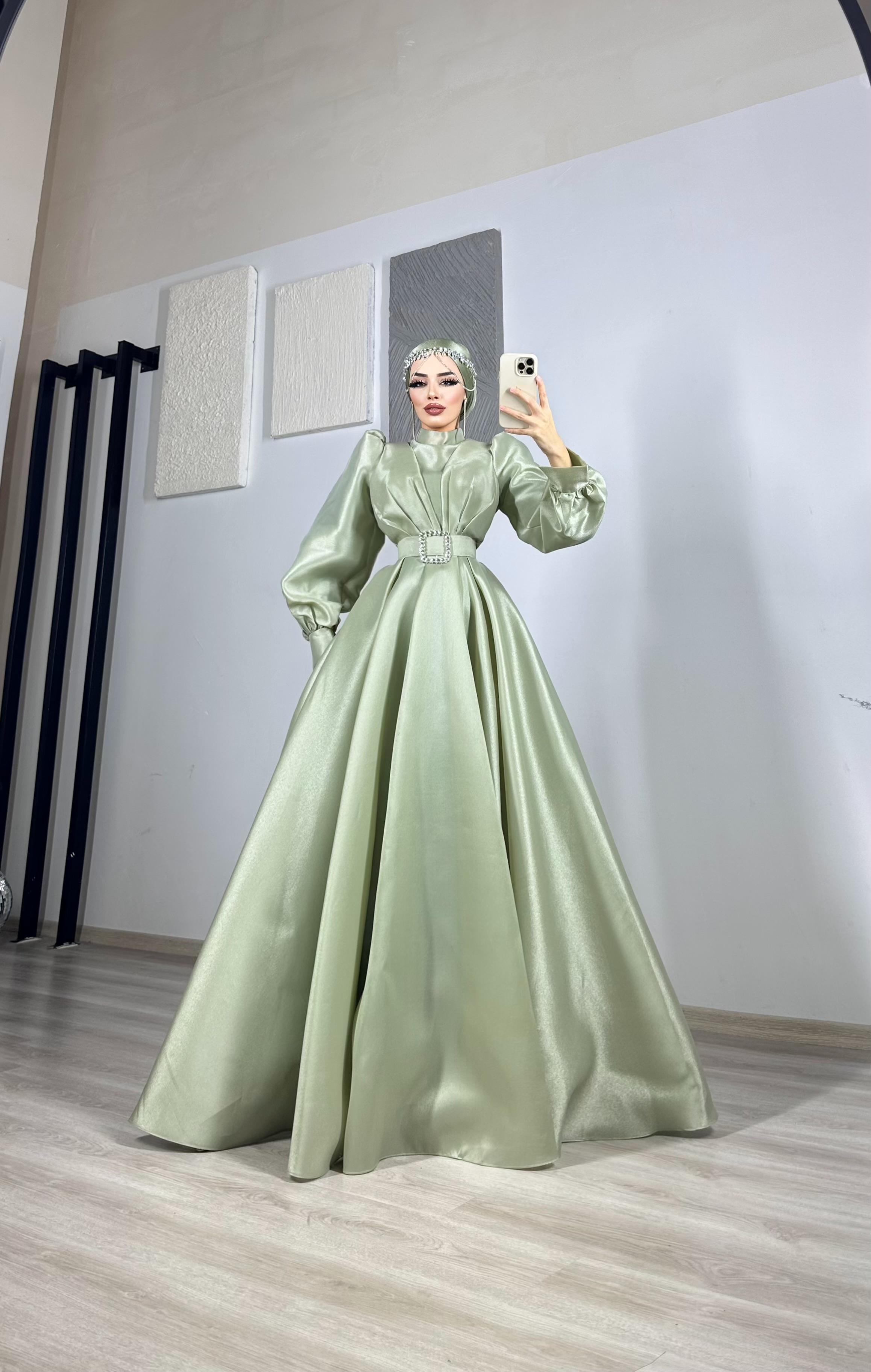 Afrodid Prenses abiye Mint Yeşil