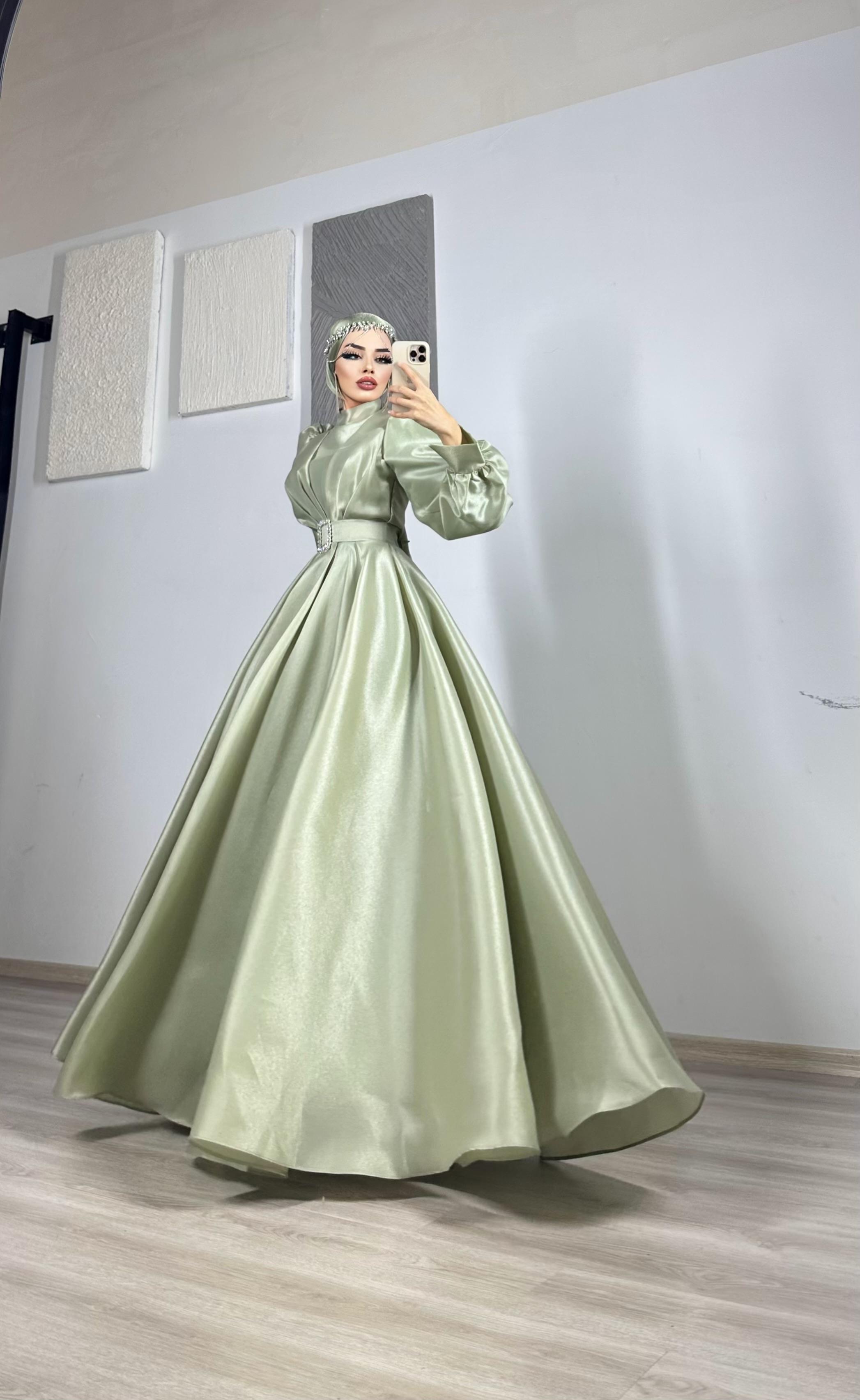 Afrodid Prenses abiye Mint Yeşil