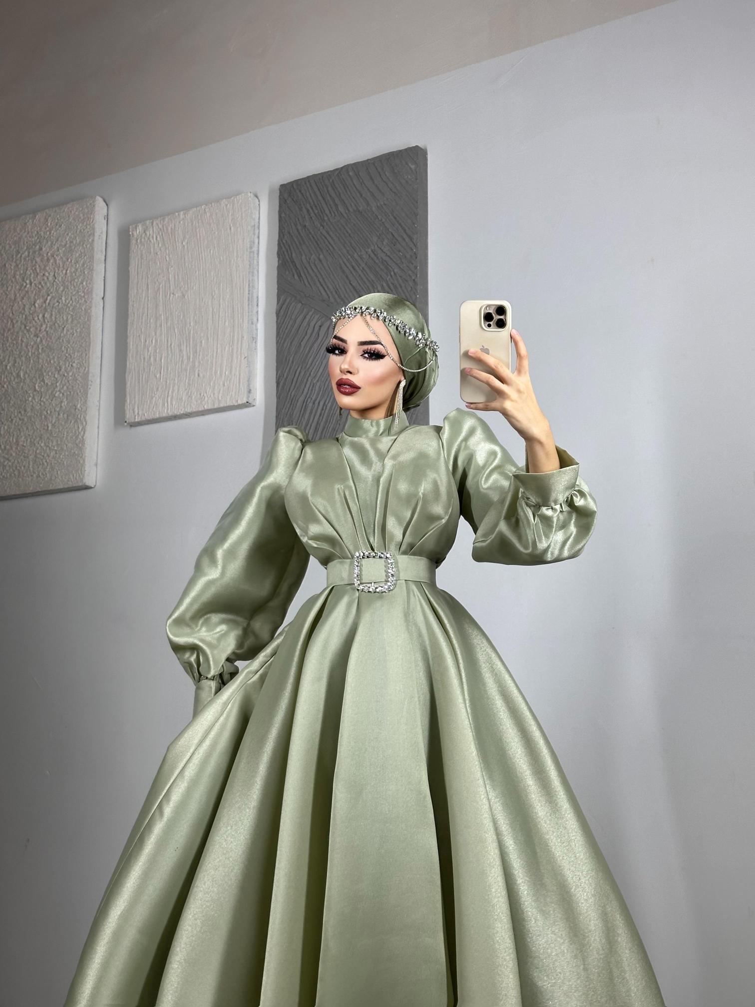 Afrodid Prenses abiye Mint Yeşil