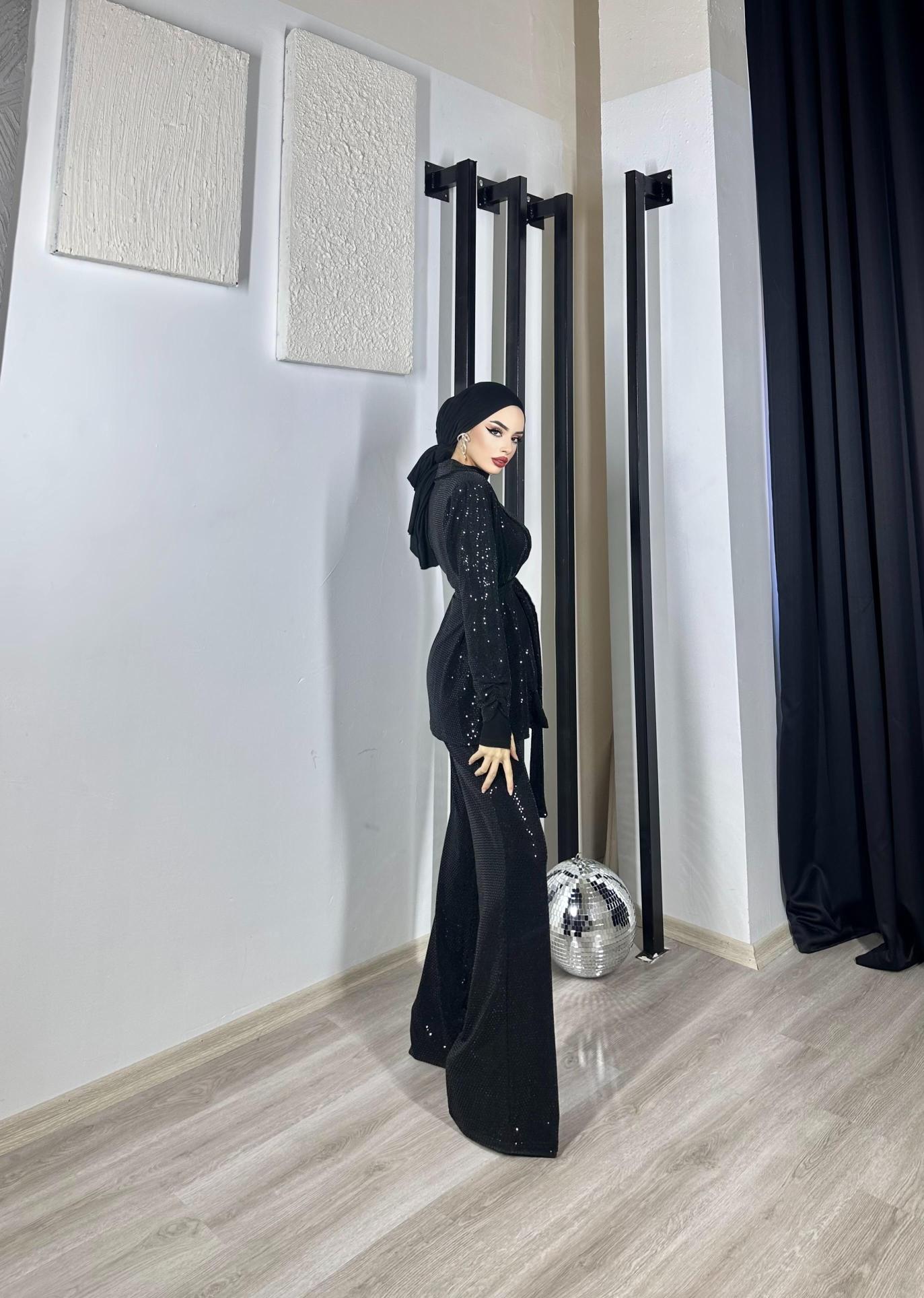 Pul Payetli ışıltılı Gece Takımı