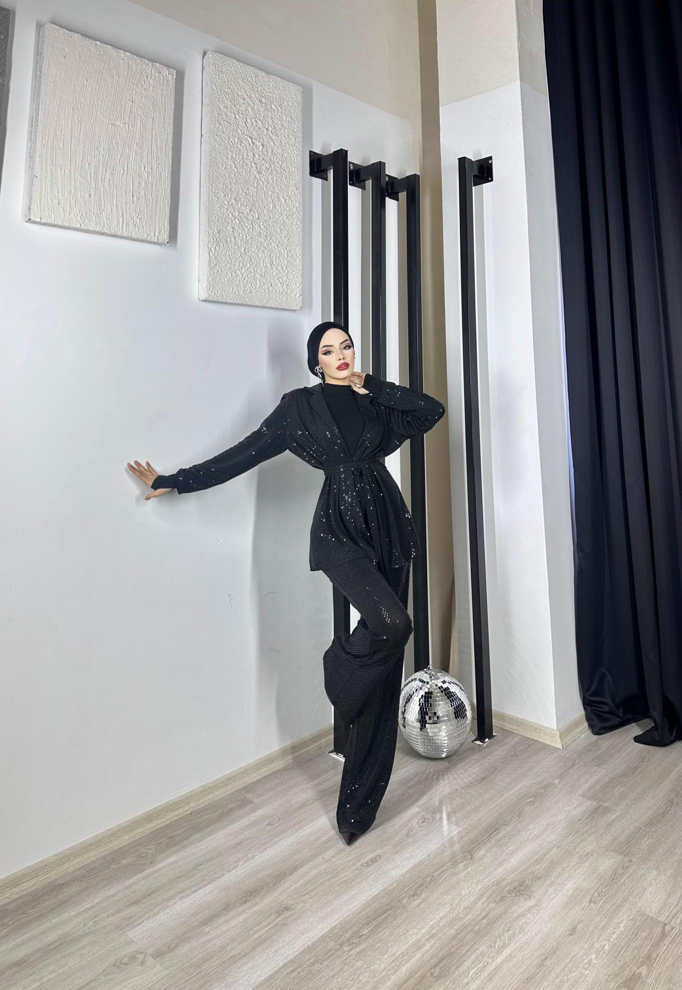Pul Payetli ışıltılı Gece Takımı