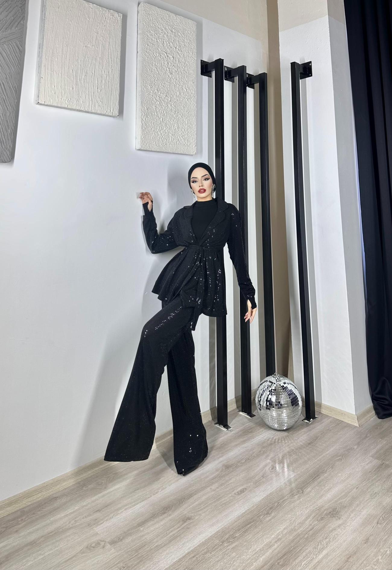 Pul Payetli ışıltılı Gece Takımı