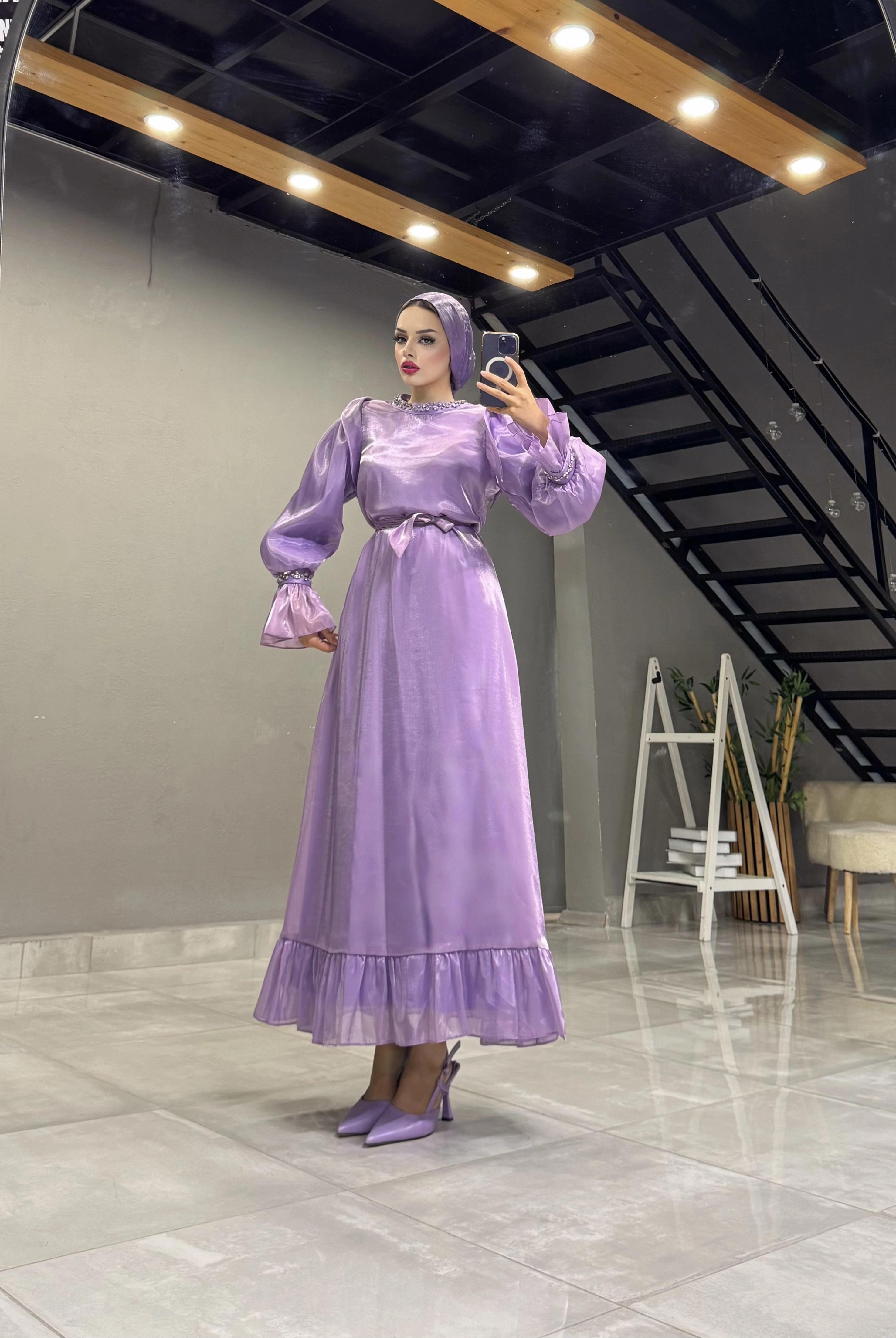 PRENSES TAŞ DETAYLI TÜL ABİYE