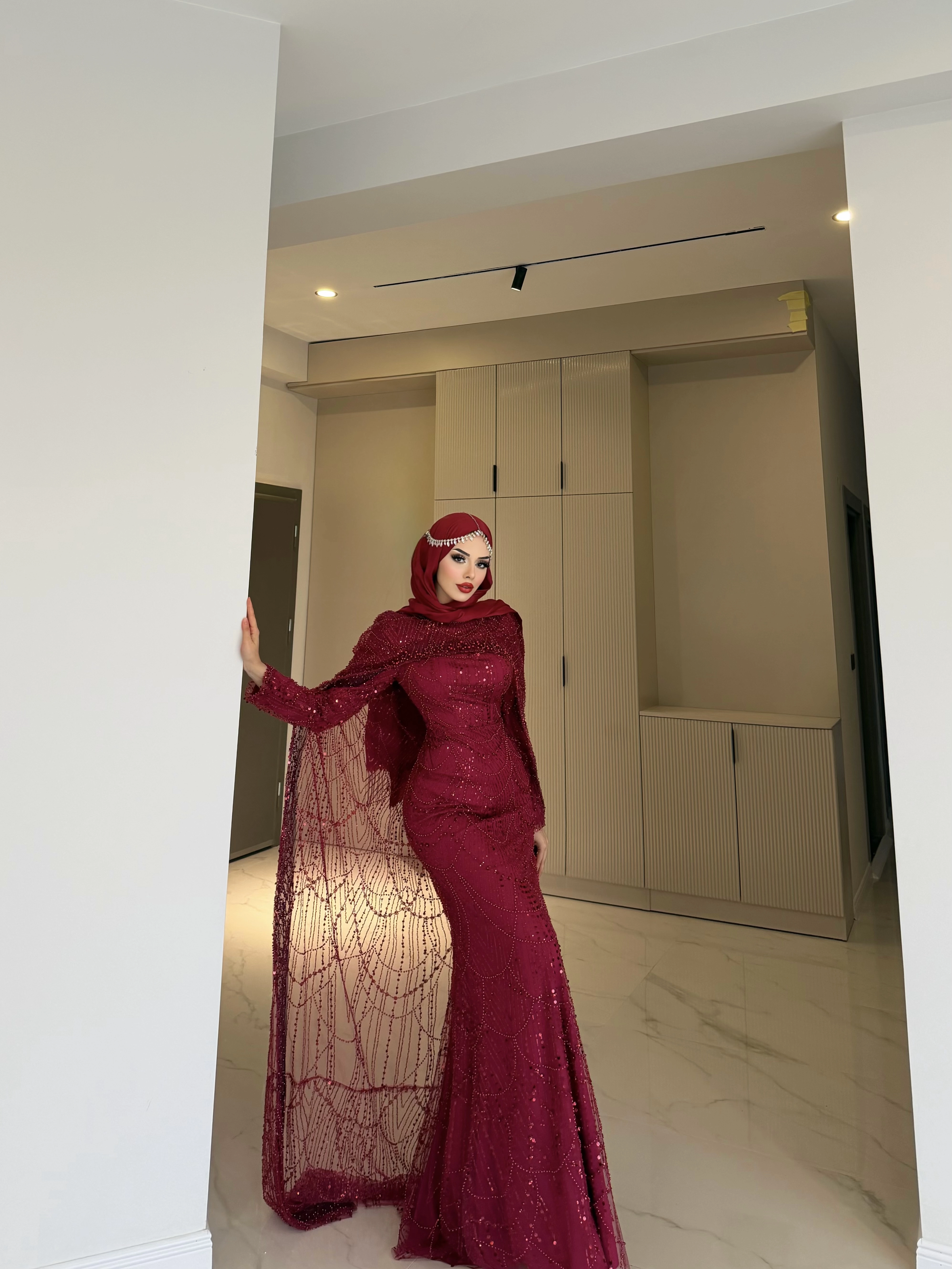 MELANY ışıltılı pelerinli abiye