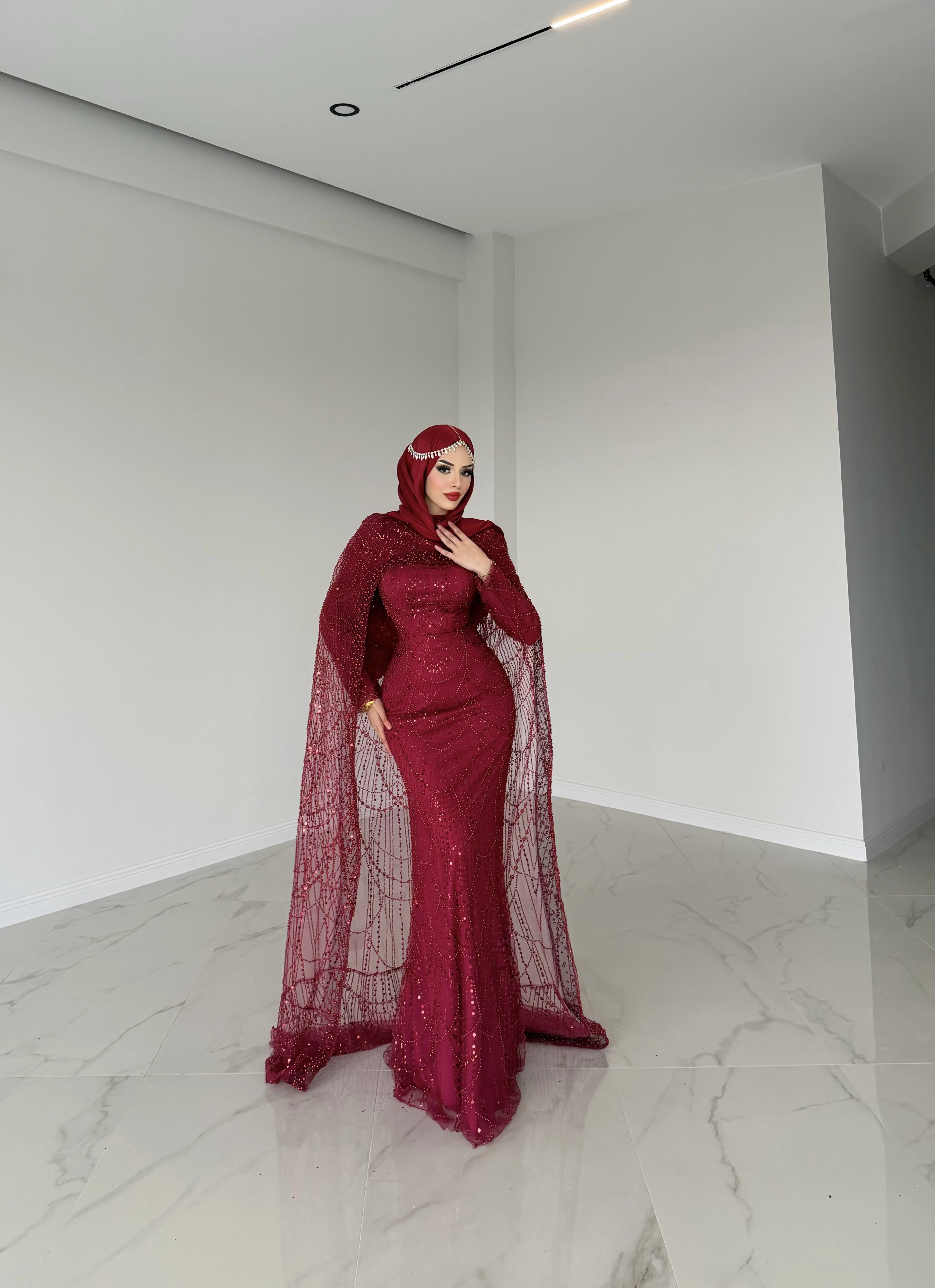 MELANY ışıltılı pelerinli abiye