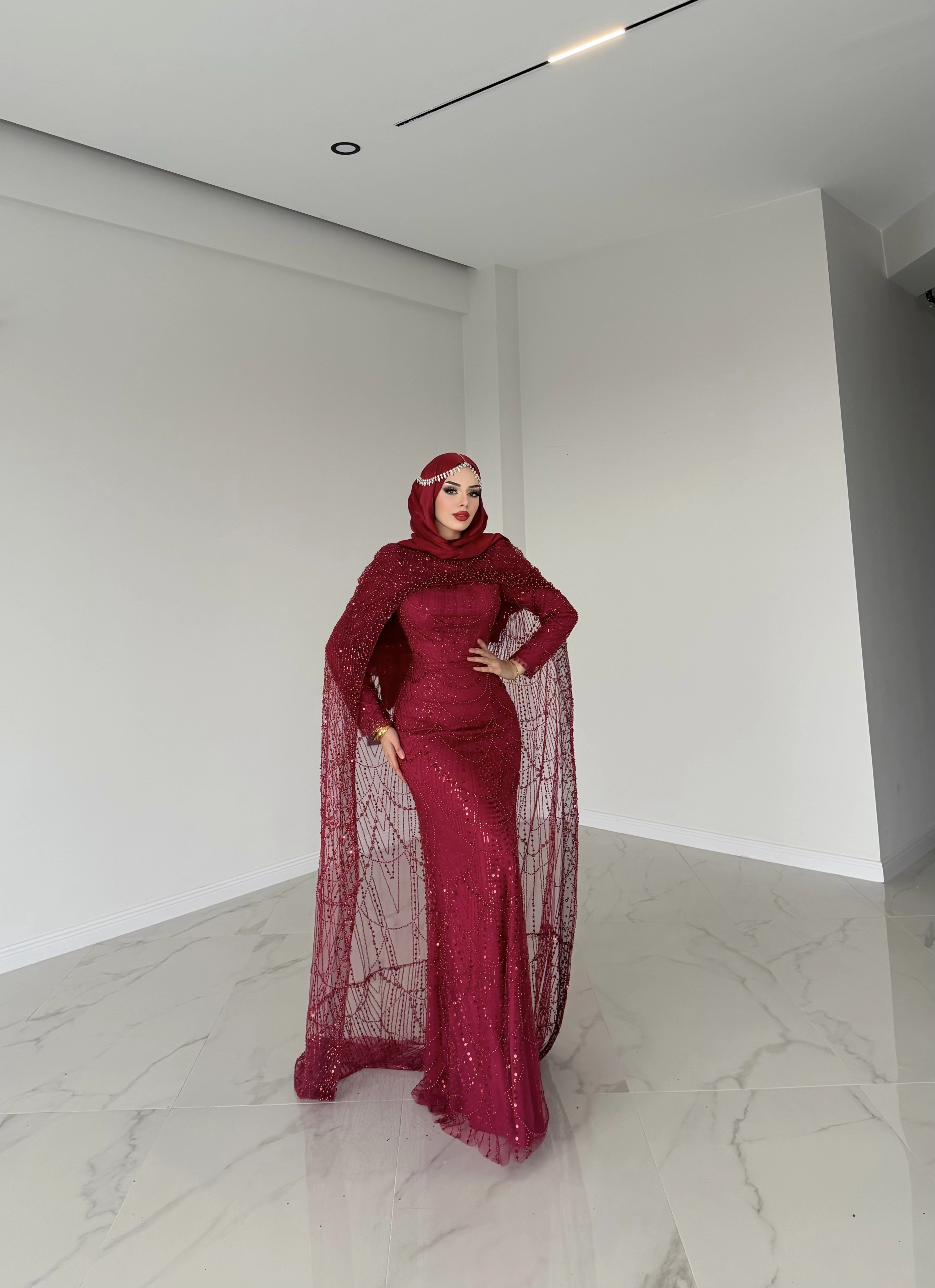MELANY ışıltılı pelerinli abiye