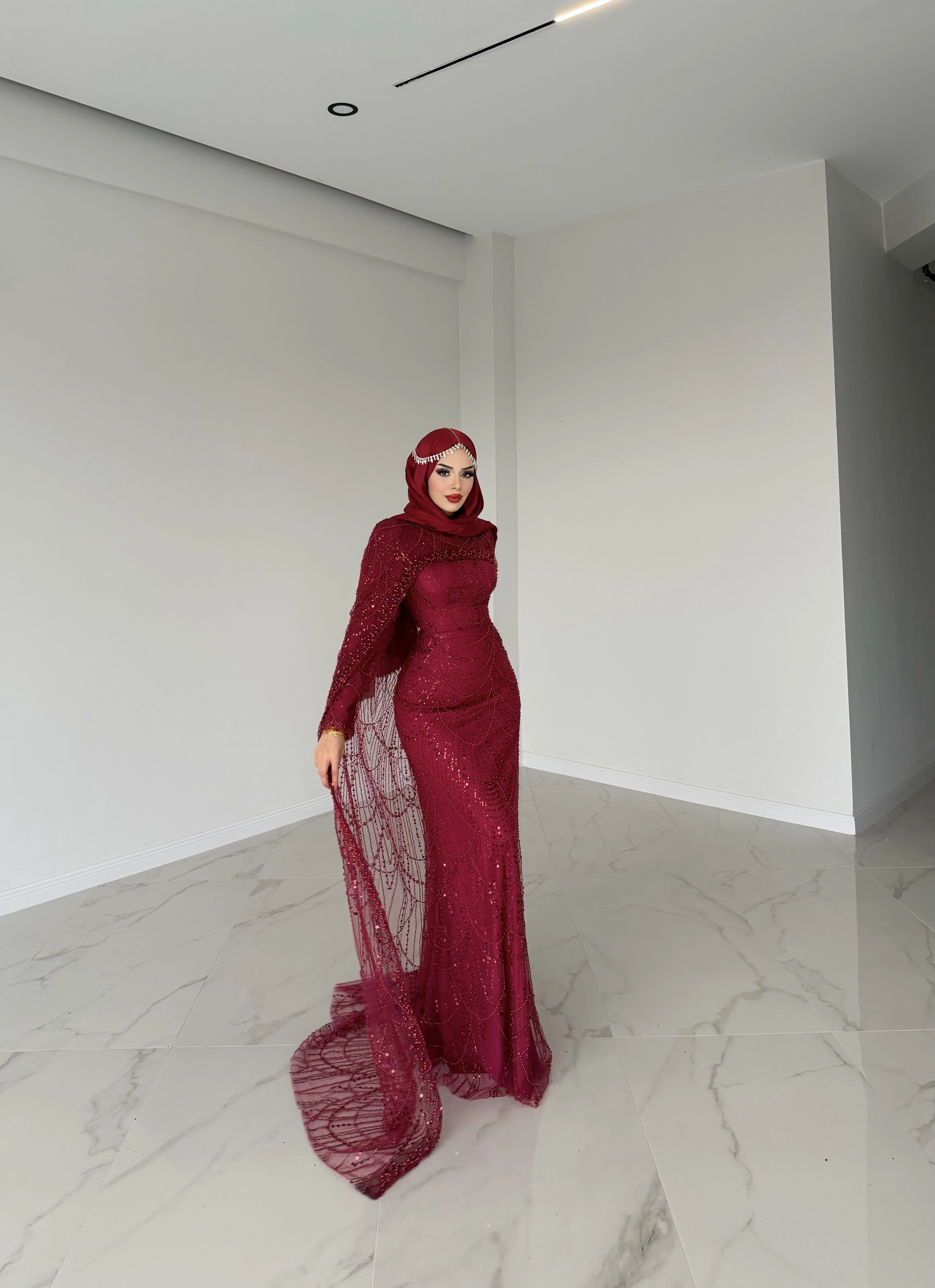 MELANY ışıltılı pelerinli abiye