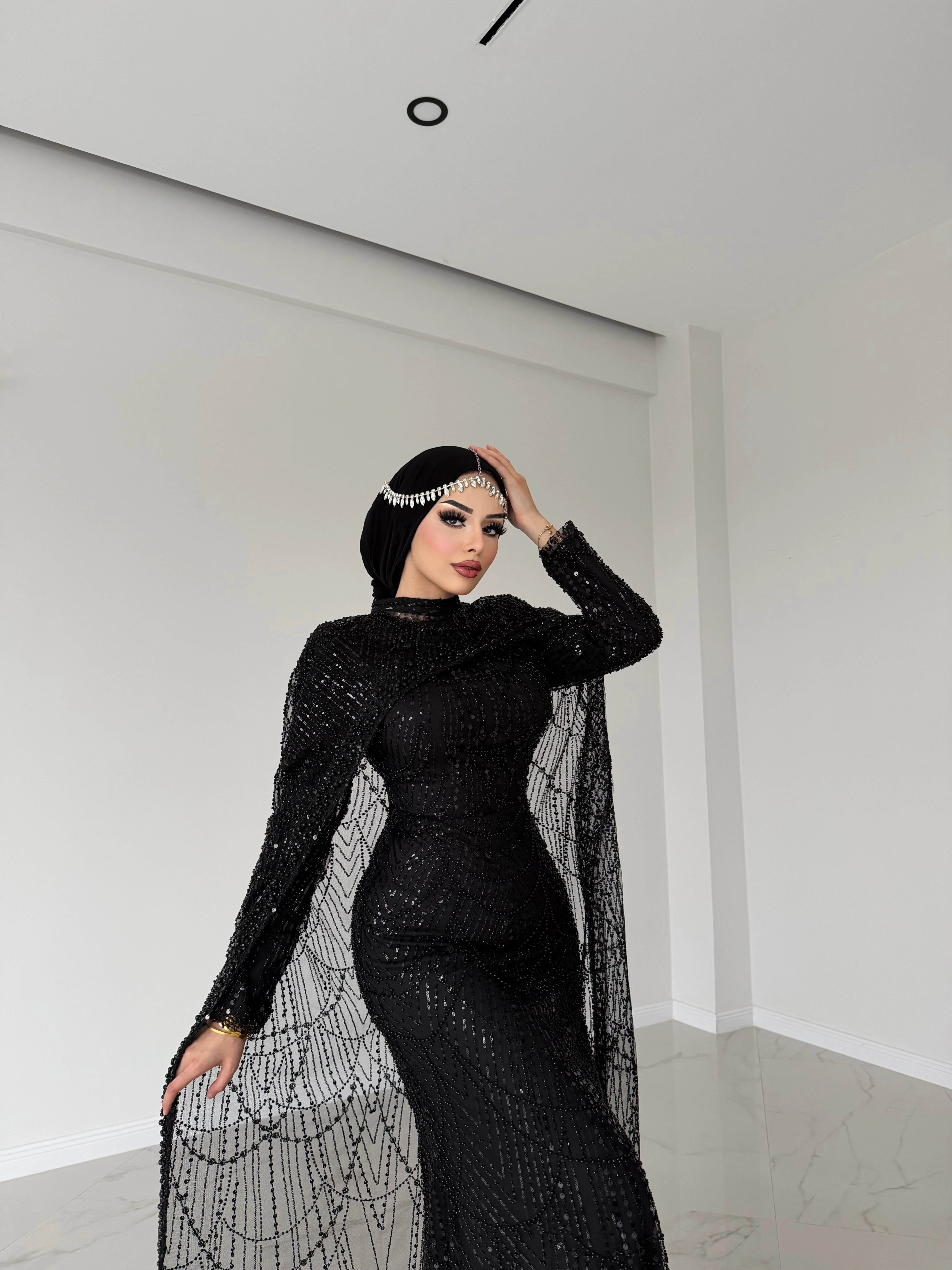 MELANY ışıltılı pelerinli abiye