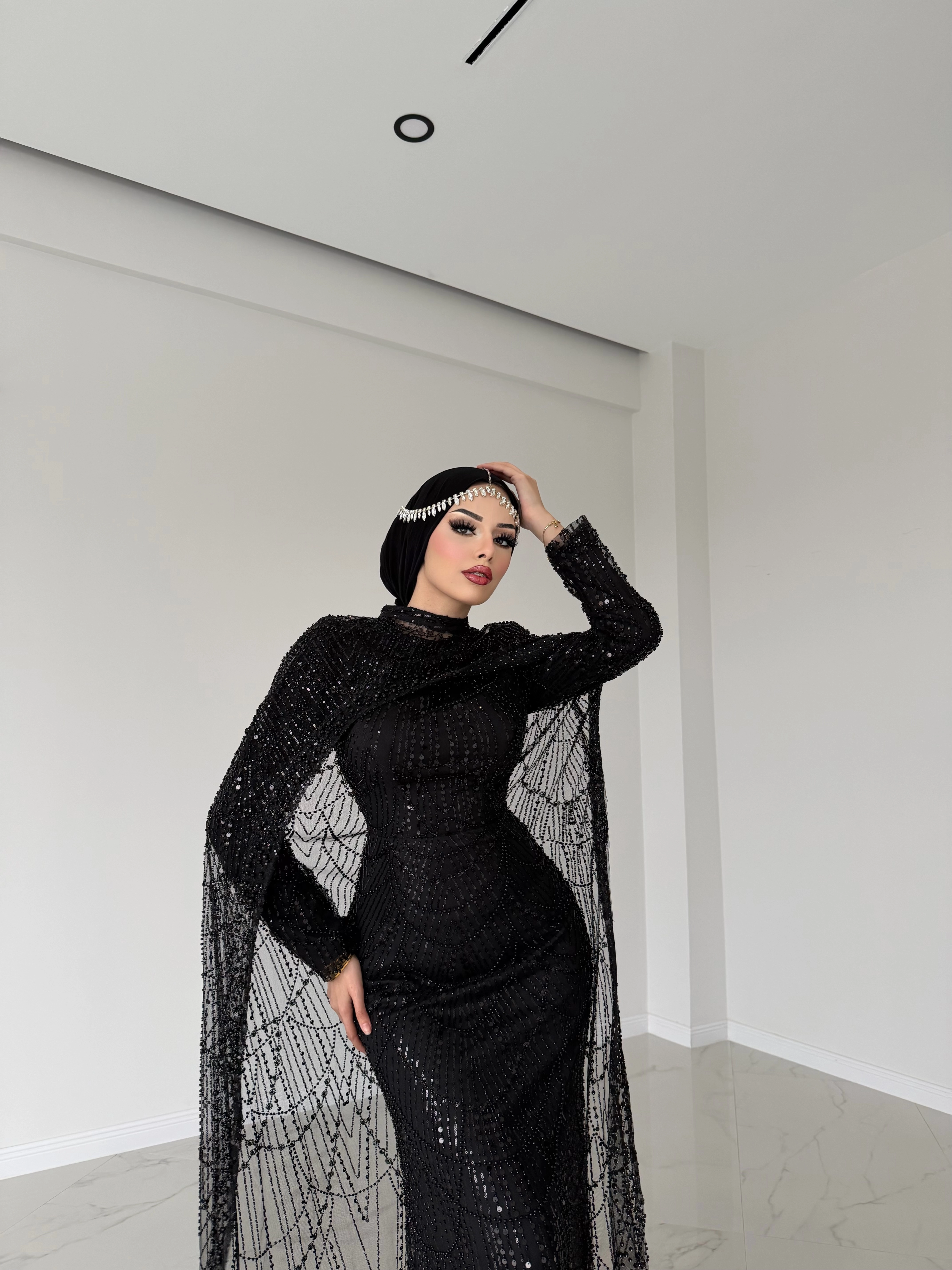 MELANY ışıltılı pelerinli abiye
