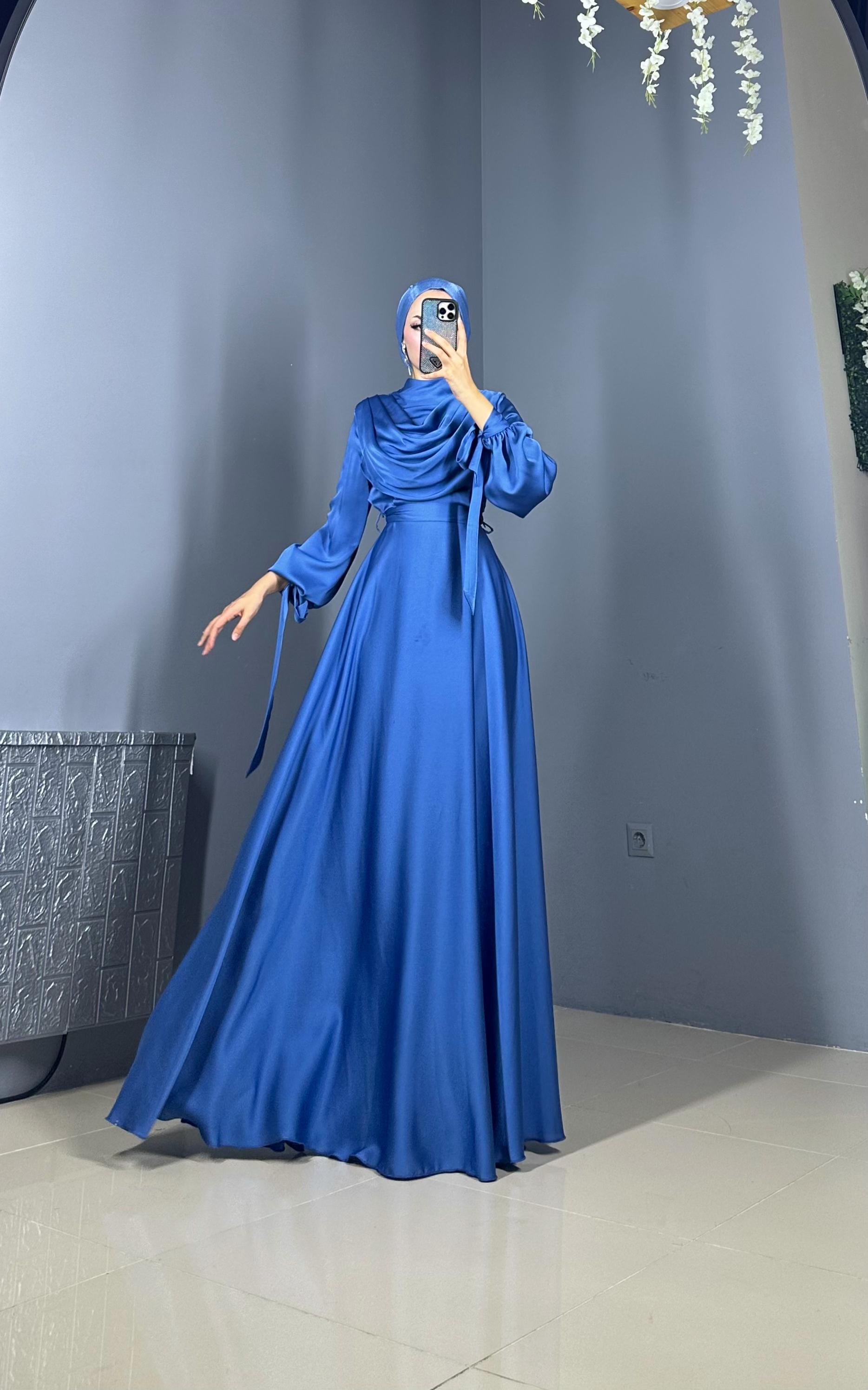 DMN Kolu Bağlamalı Saten Abiye