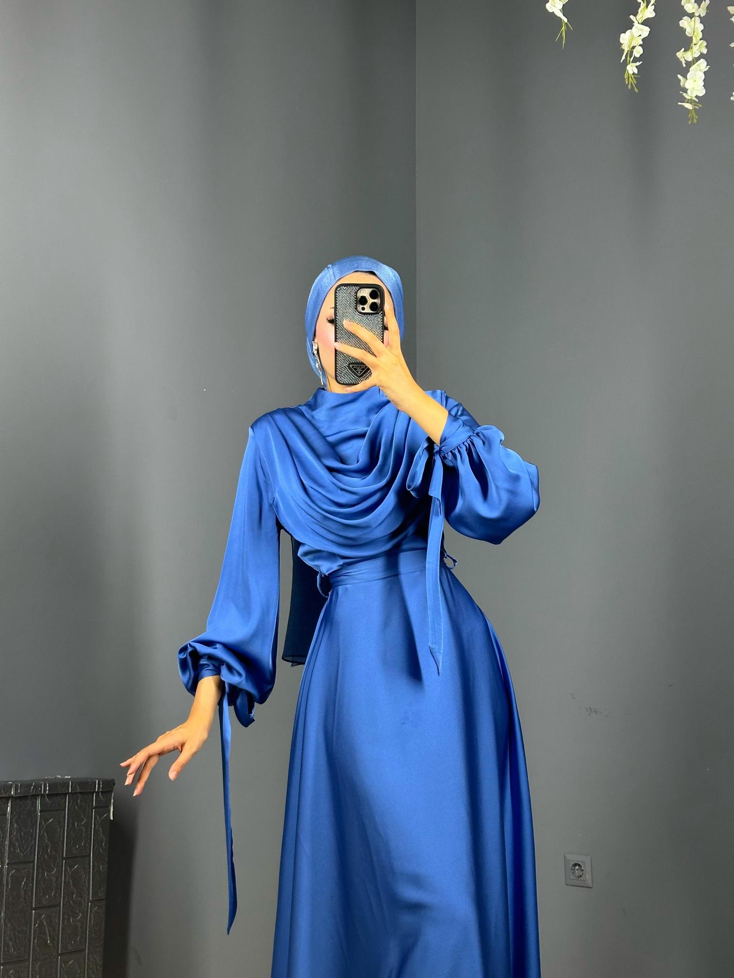 DMN Kolu Bağlamalı Saten Abiye