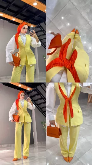 SARI KETEN BLAZER TAKIM