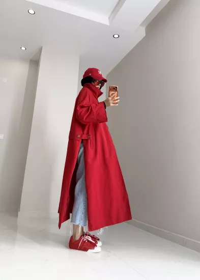 Yırtmaçlı tam kalıp trençkot 