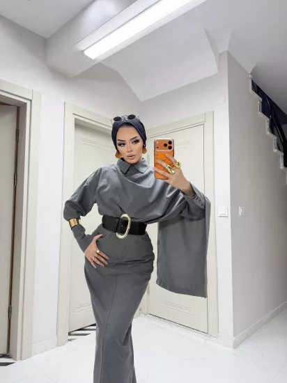 atkılı kalem etekli keten takım