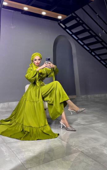 Yağ Yeşili Abaya Elbise
