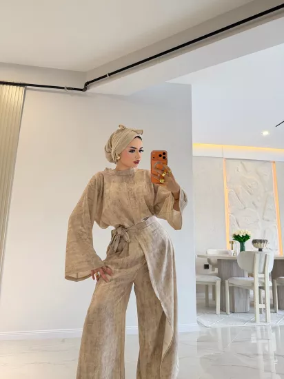 Busi Üçlü Tesettür Tk [ Keten Belden bağlamalı Pantolonlu ]