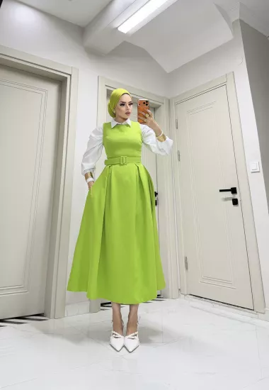 ELENİ Dabıl Crep Kumaş Kemerli Cep Detay Jile 